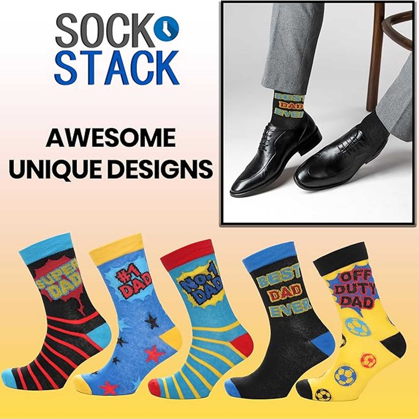 5 Pack Mens Cotton Rich Novelty Dad Socks Colourful Breathable Fun Gift for Fathers Day & Birthdays By Sock Stack