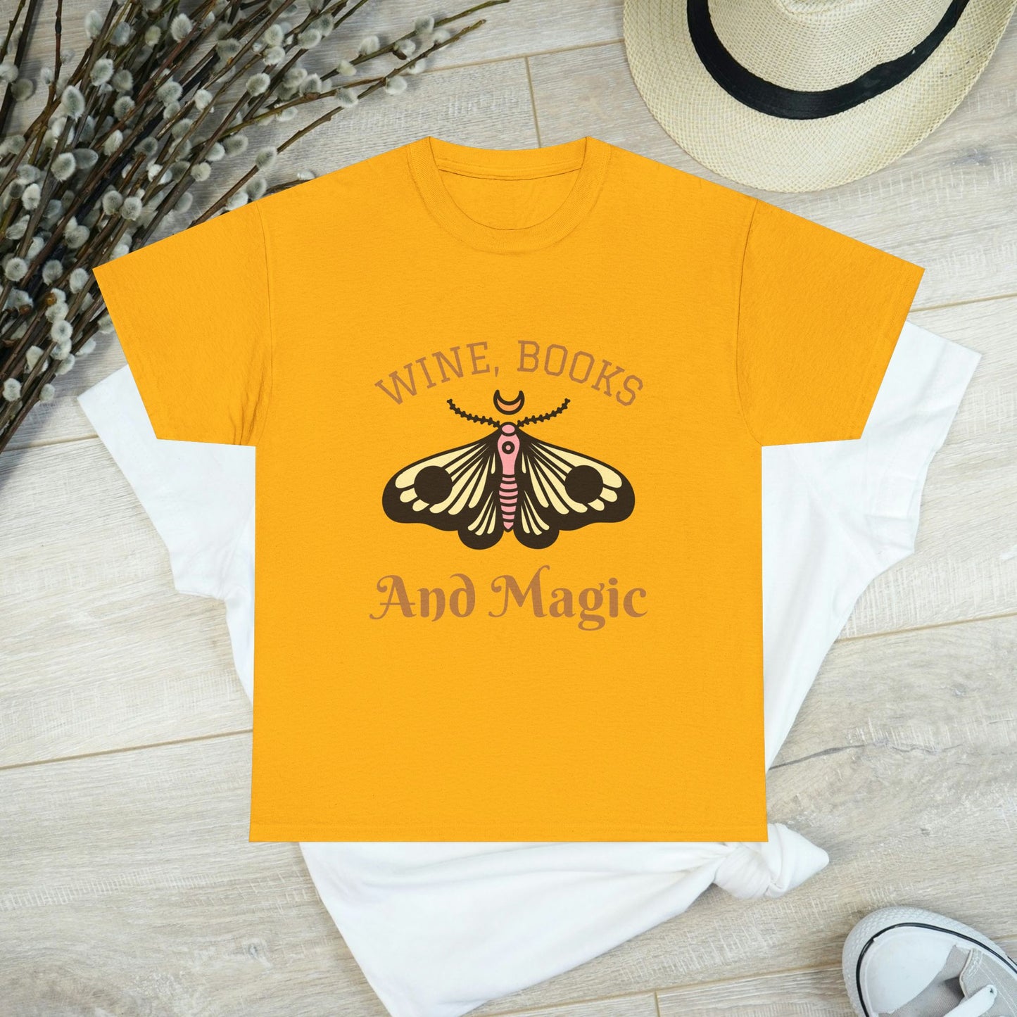 Enchanting Bookworm Tee - "Wine, Books, and Magic" - Perfect for Readers, Gifts for Book Lovers, Cozy Nights, and Book Clubs