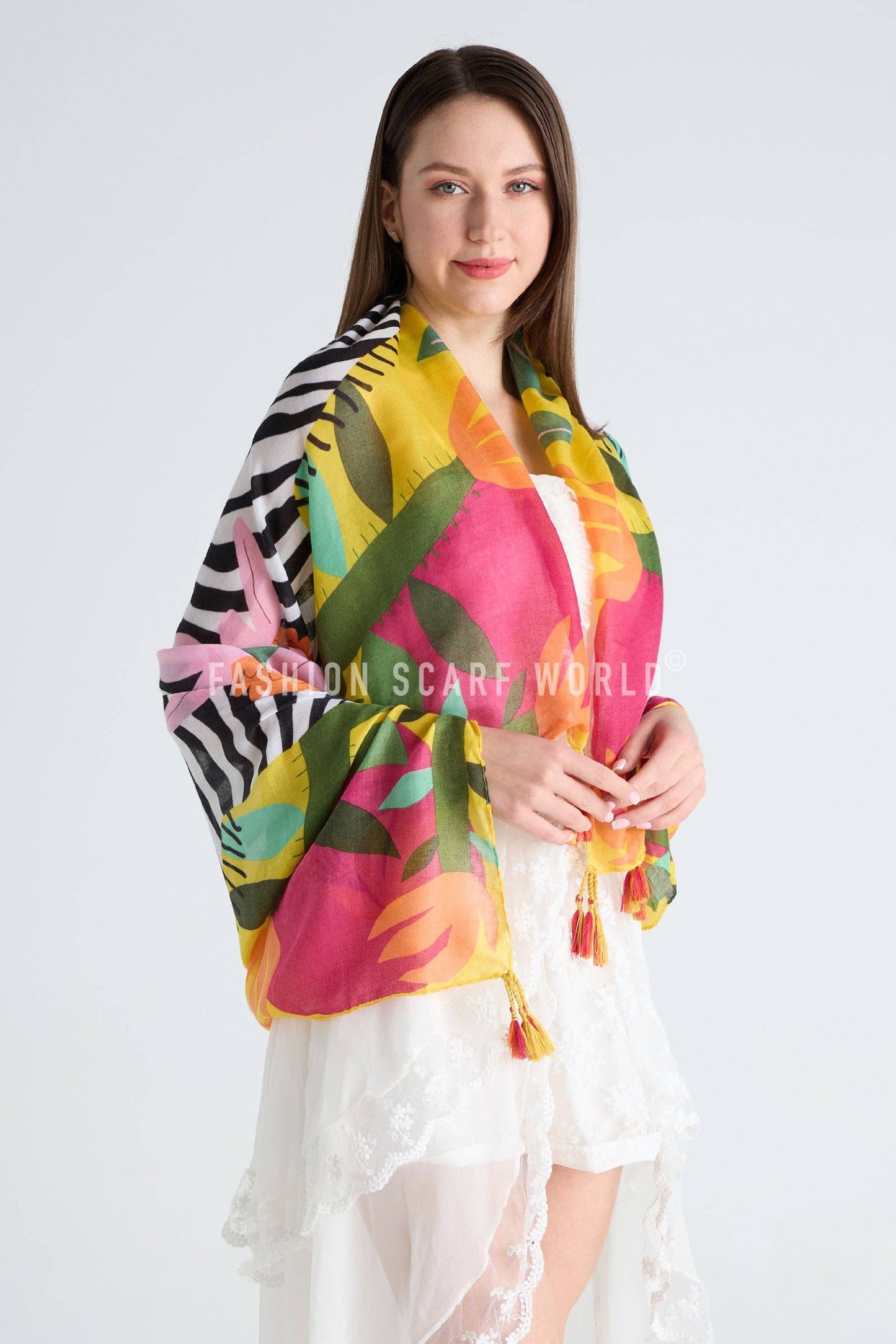 Bright Zebra Jungle Print Square Scarf: Yellow