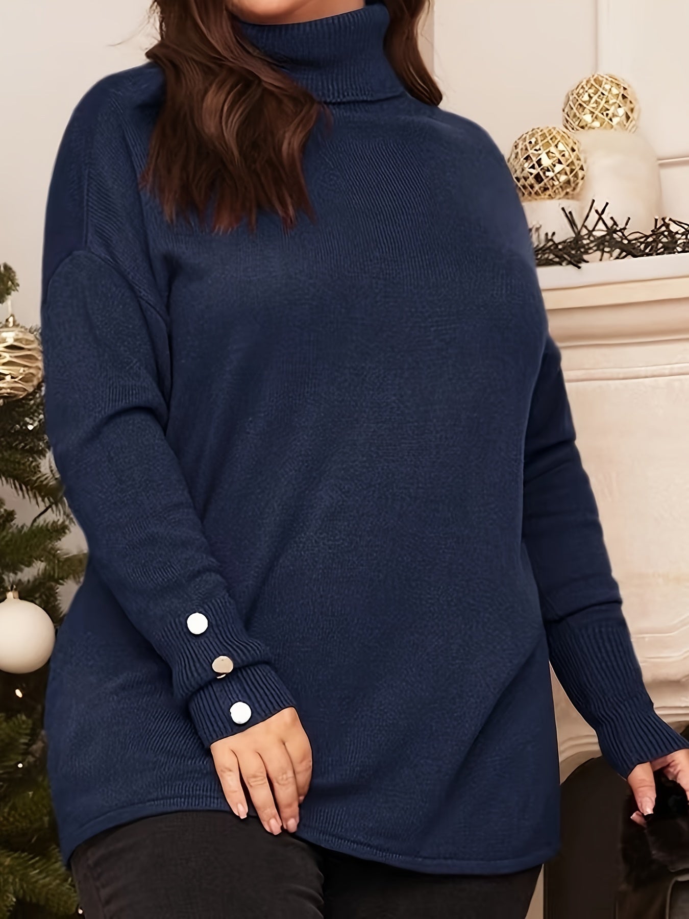 Plus Size Elegant Sweater, Women's Plus Button Jumper