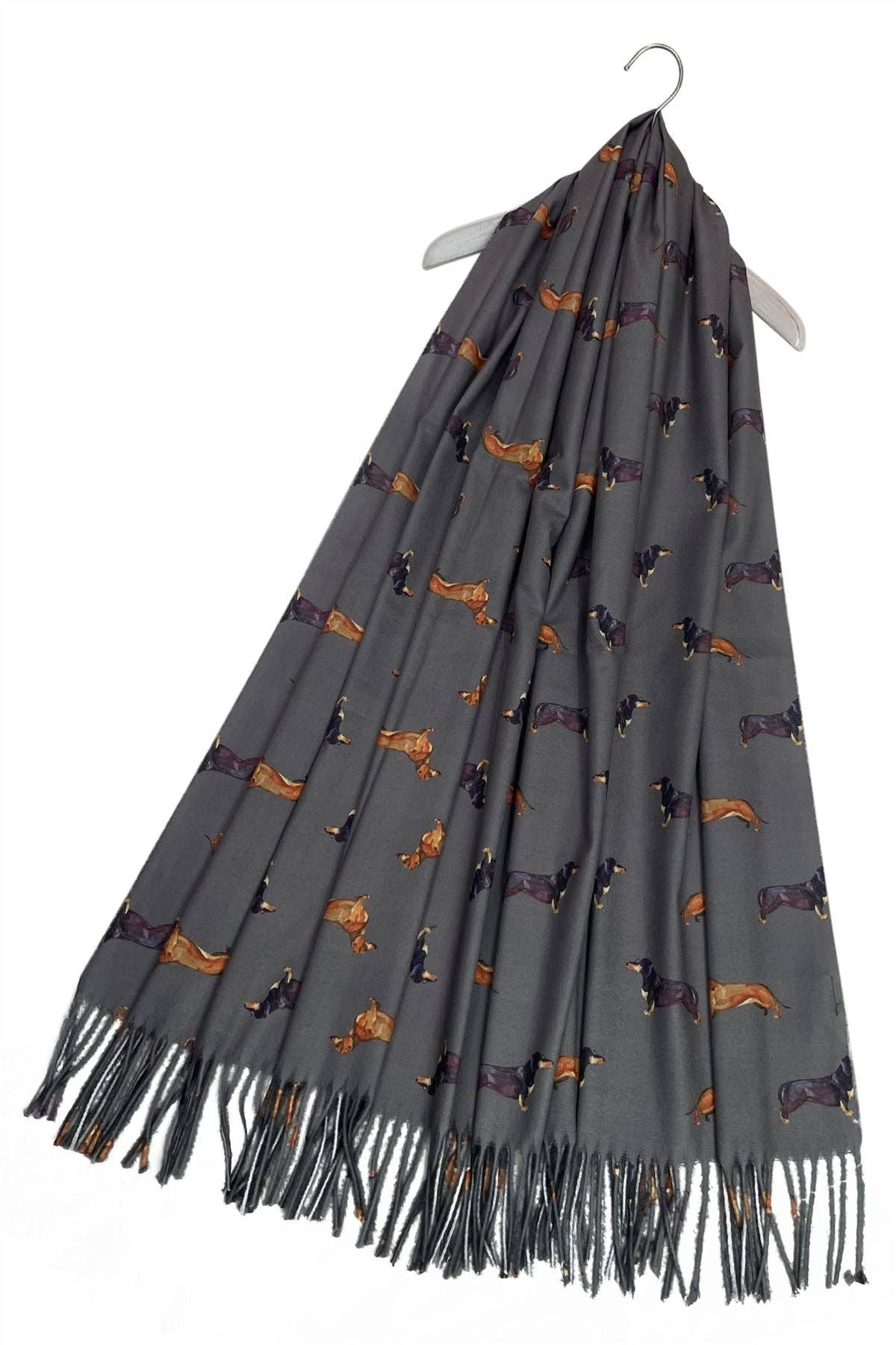 Dachshund Sausage Dog Print Tassel Scarf: Green