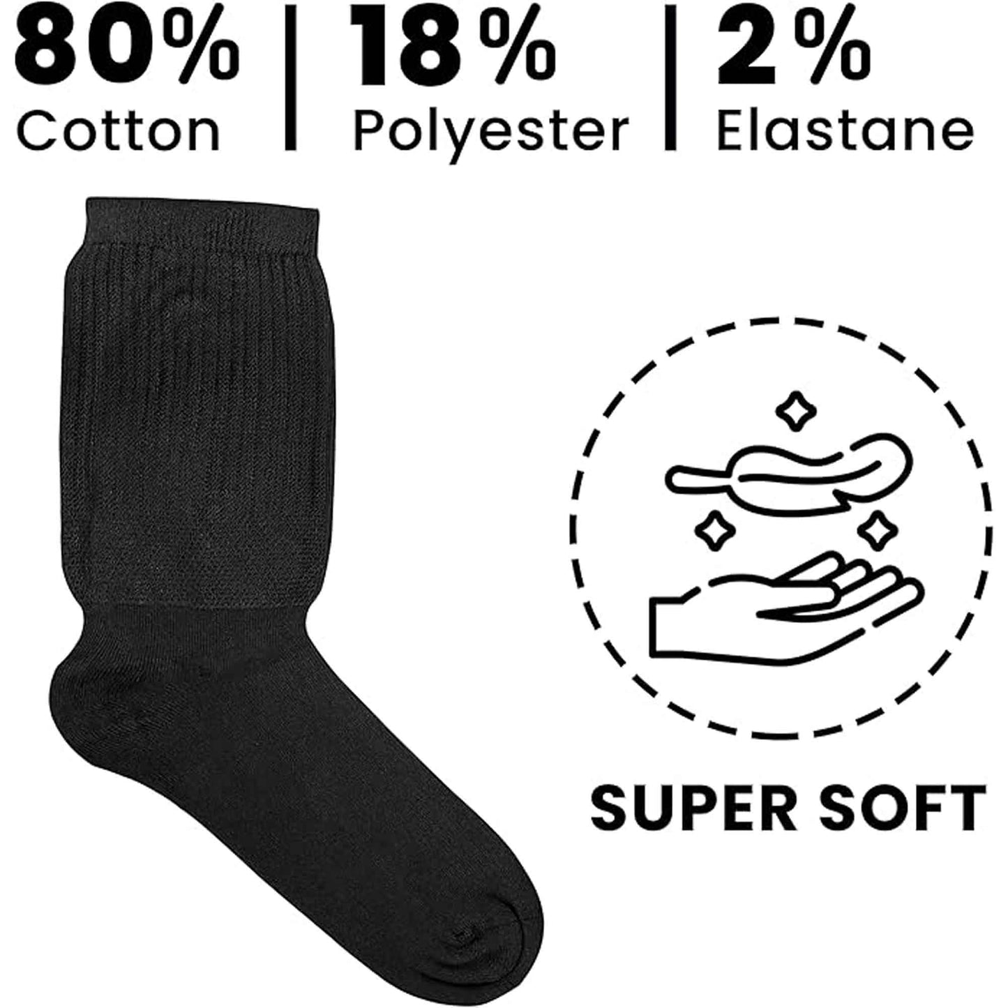 6 Pack Men's Extra Wide Non-Elastic Diabetic Socks Super Soft Breathable Moisture-Wicking Antibacterial Sustainable Cotton Black UK Sizes 6-11 by Sock Stack