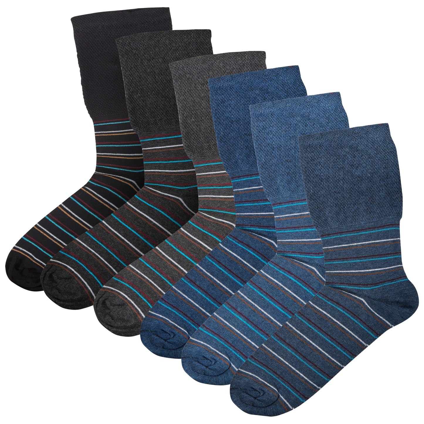 6 Pairs Men's Extra Wide Diabetic Socks Non Elastic Loose Top Moisture-Wicking Antibacterial Breathable Cotton for Leg Swelling by Sock Stack