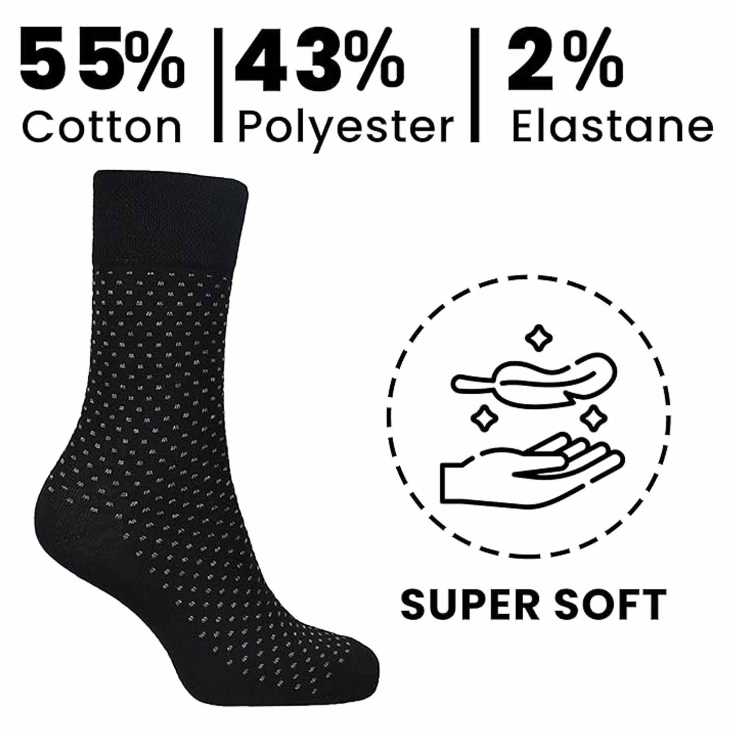 6 Pairs Men's Black Multi Non-Elastic Diabetic Socks Soft Top Cotton Antibacterial Moisture-Wicking Sizes 6-11 by Sock Stack