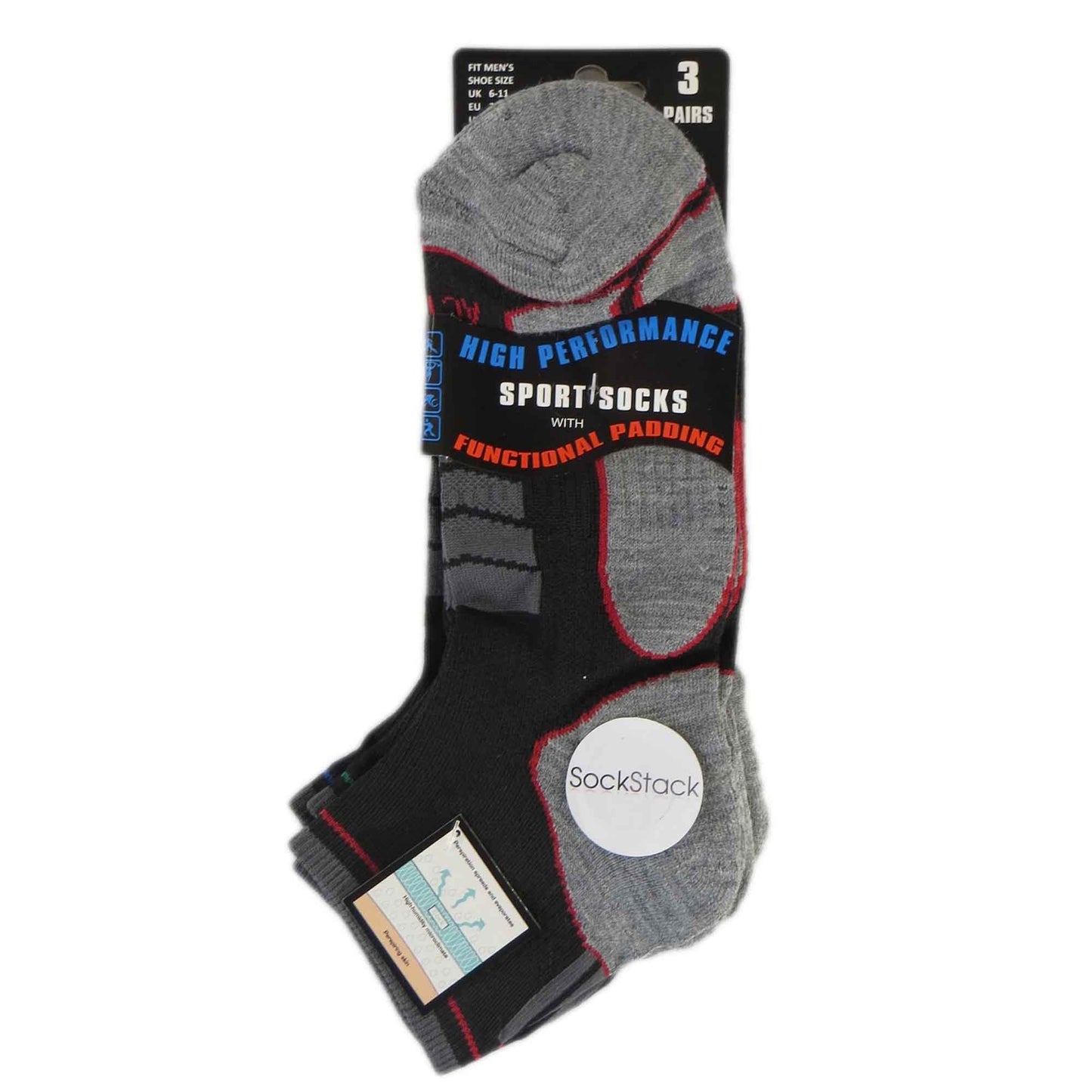 6 Pairs Mens Athletic Low-Cut Trainer Sport Socks for Running Cycling Gym Compression Moisture-Wicking with Arch Support by Sock Stack