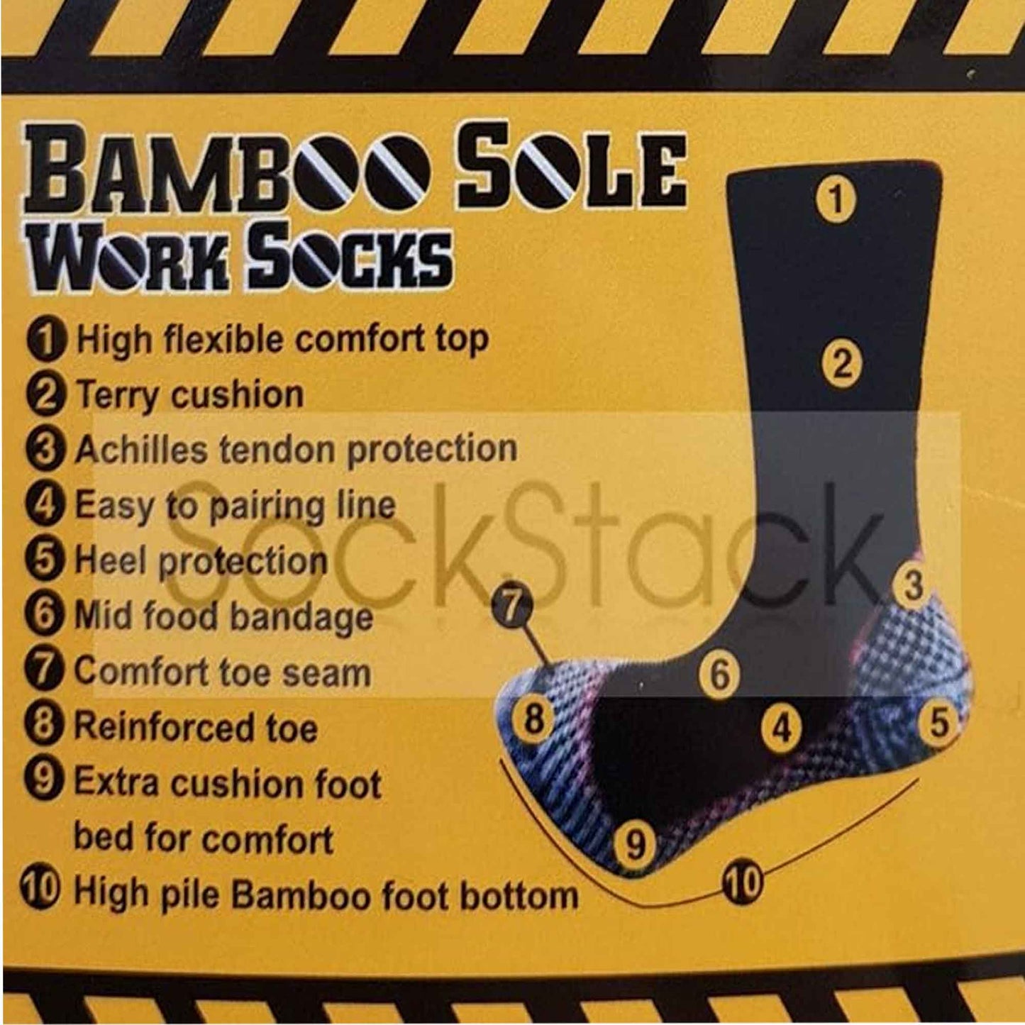 6 Pairs Mens Bamboo Moisture-Wicking Work Socks Cushioned Reinforced Heel Toe Durable Odour Control Ideal for Construction Hiking Long Hours by Sock Stack