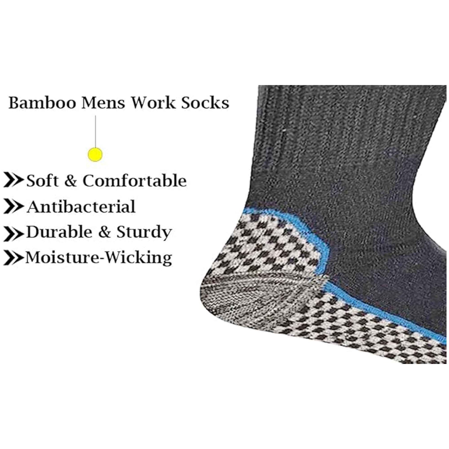 6 Pairs Mens Bamboo Moisture-Wicking Work Socks Cushioned Reinforced Heel Toe Durable Odour Control Ideal for Construction Hiking Long Hours by Sock Stack