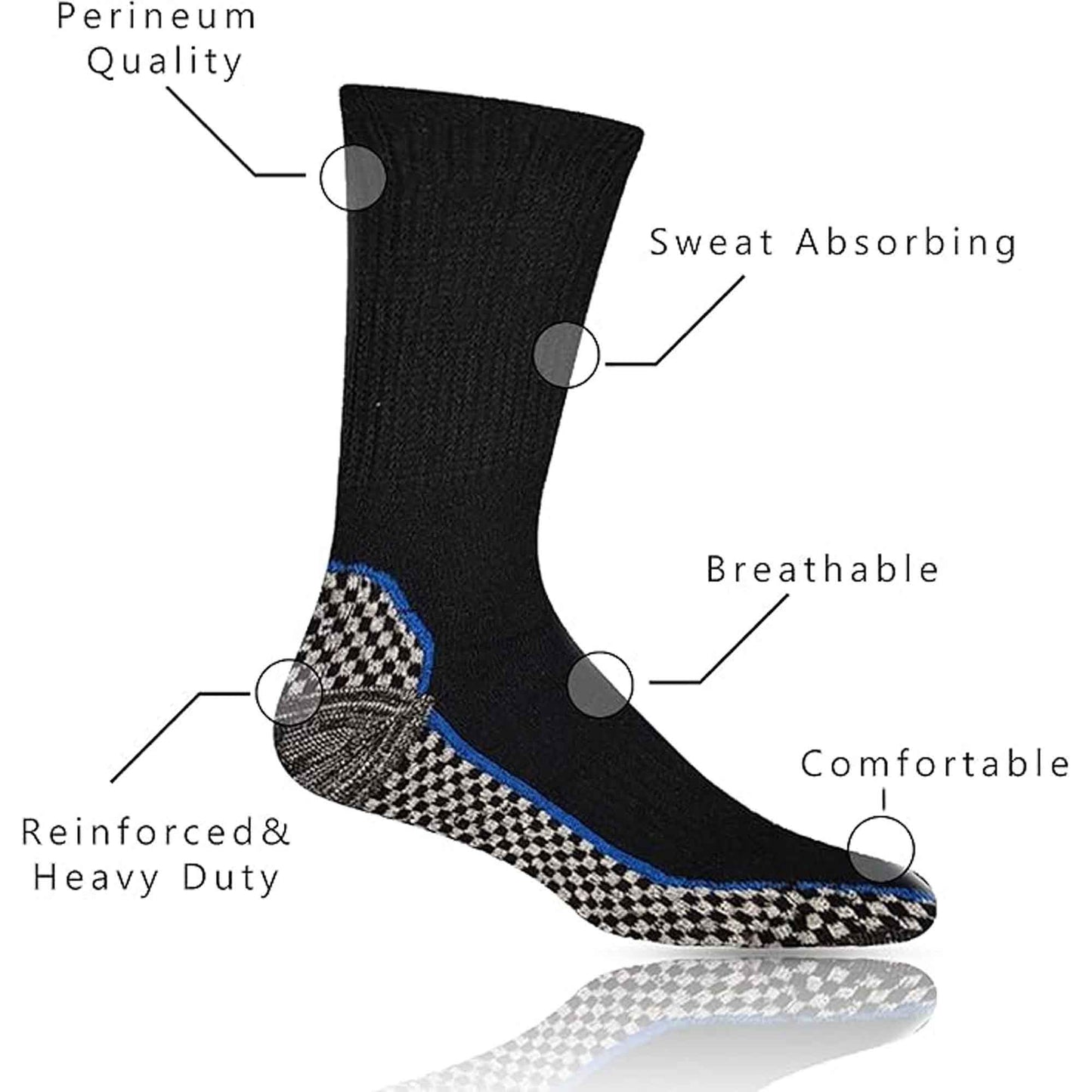 6 Pairs Mens Bamboo Moisture-Wicking Work Socks Cushioned Reinforced Heel Toe Durable Odour Control Ideal for Construction Hiking Long Hours by Sock Stack