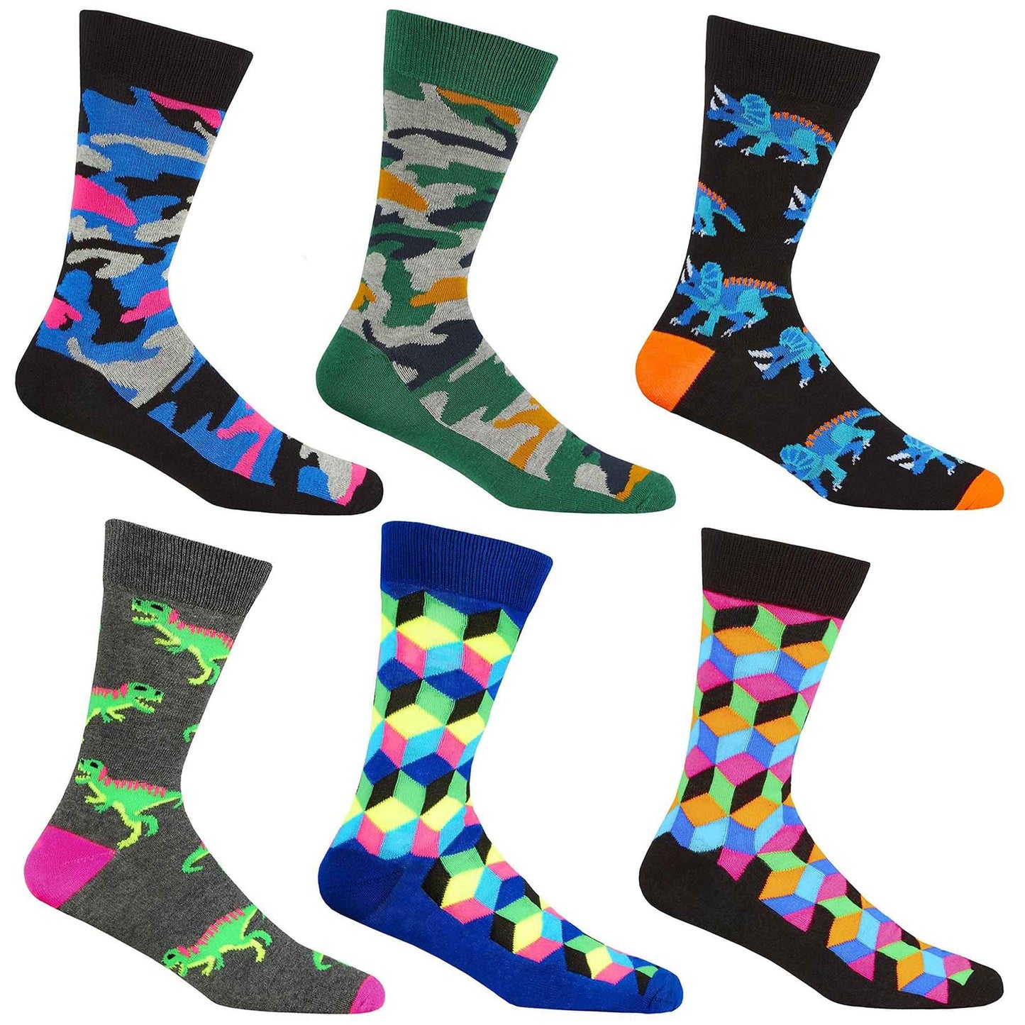 6 Pairs Mens Fun Novelty Cotton Rich Socks Comfortable Breathable with Sculpted Heels and Toes Assorted Styles Perfect Fit UK 6-11 EUR 39-45 by Sock Stack