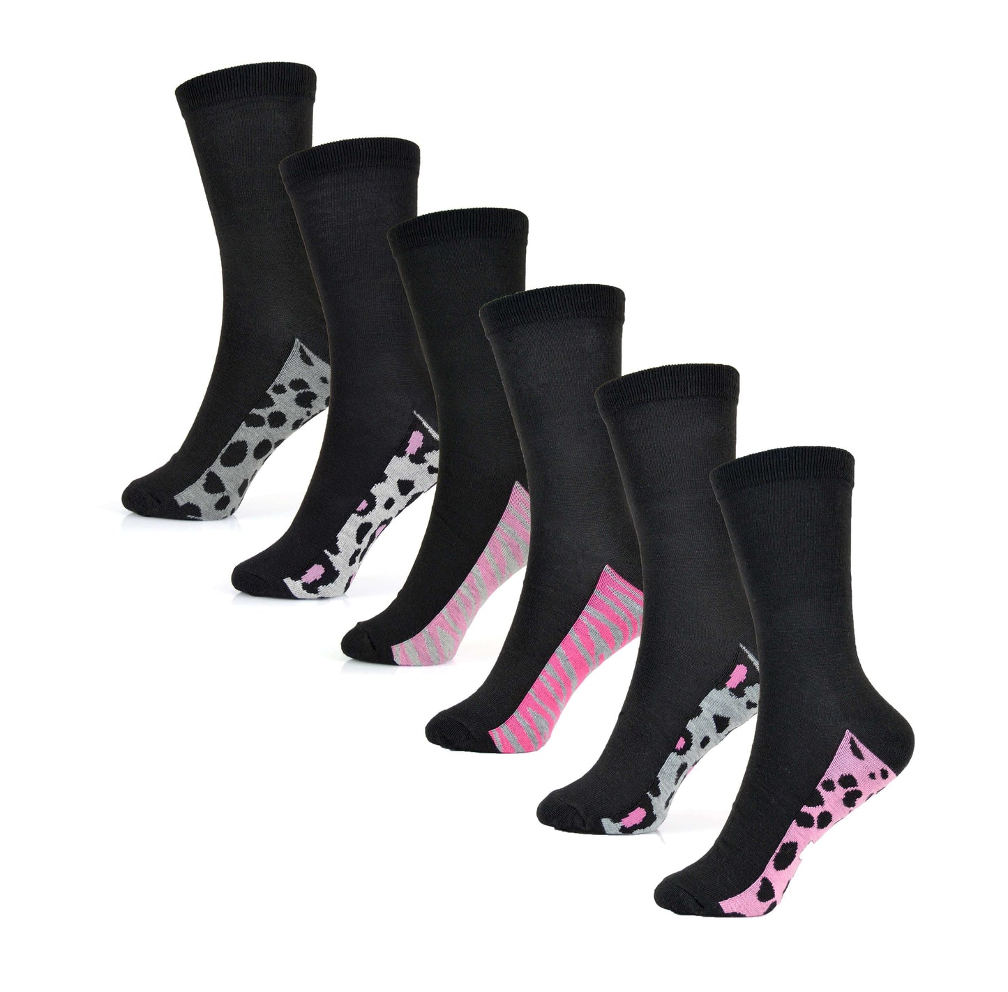6 Pairs Women's Cotton Rich Socks Fun Designs Stripes Dots Leopard Fox Dog Cat Prints UK 4-7 Breathable Durable by Sock Stack