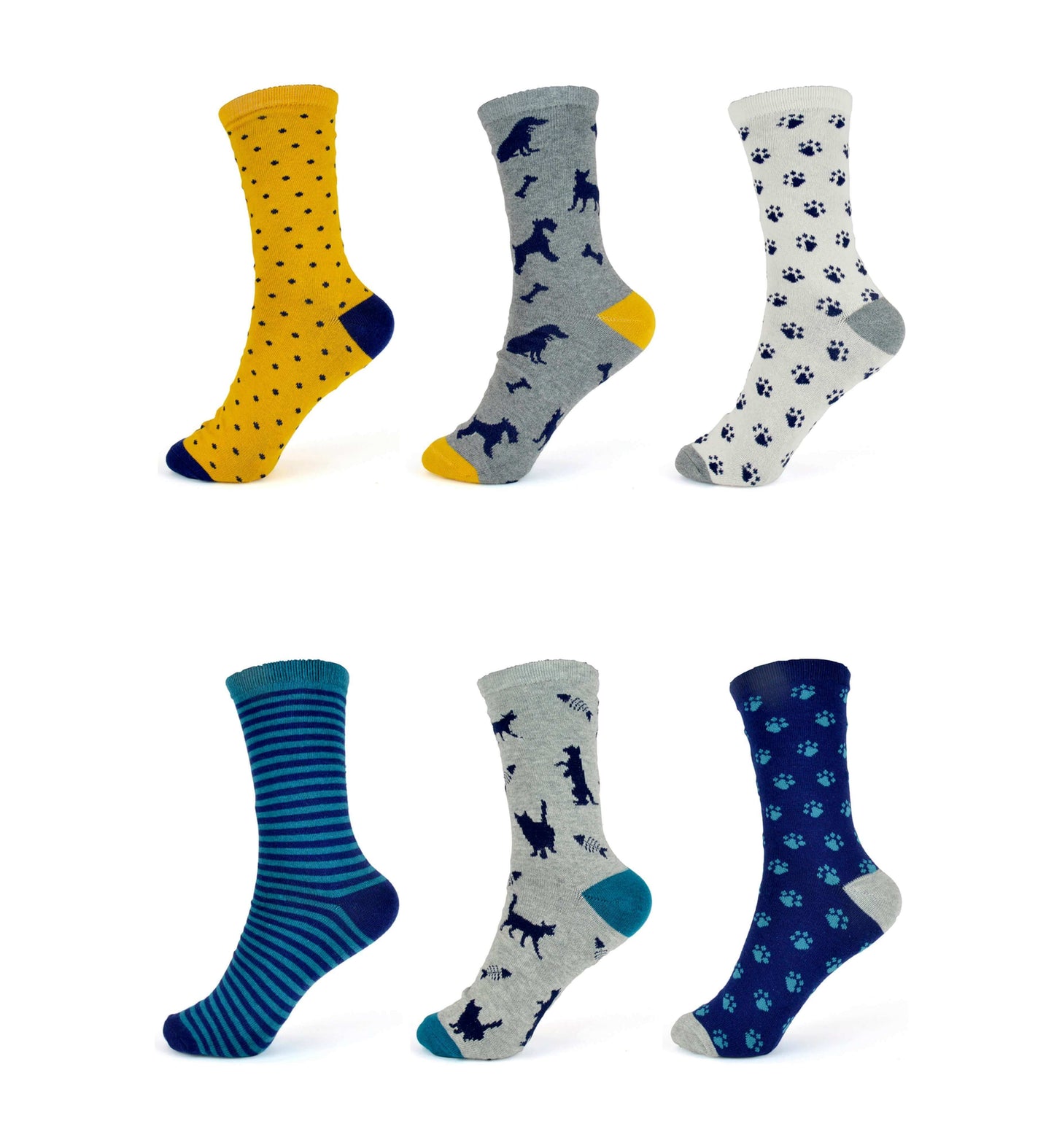 6 Pairs Women's Cotton Rich Socks Fun Designs Stripes Dots Leopard Fox Dog Cat Prints UK 4-7 Breathable Durable by Sock Stack