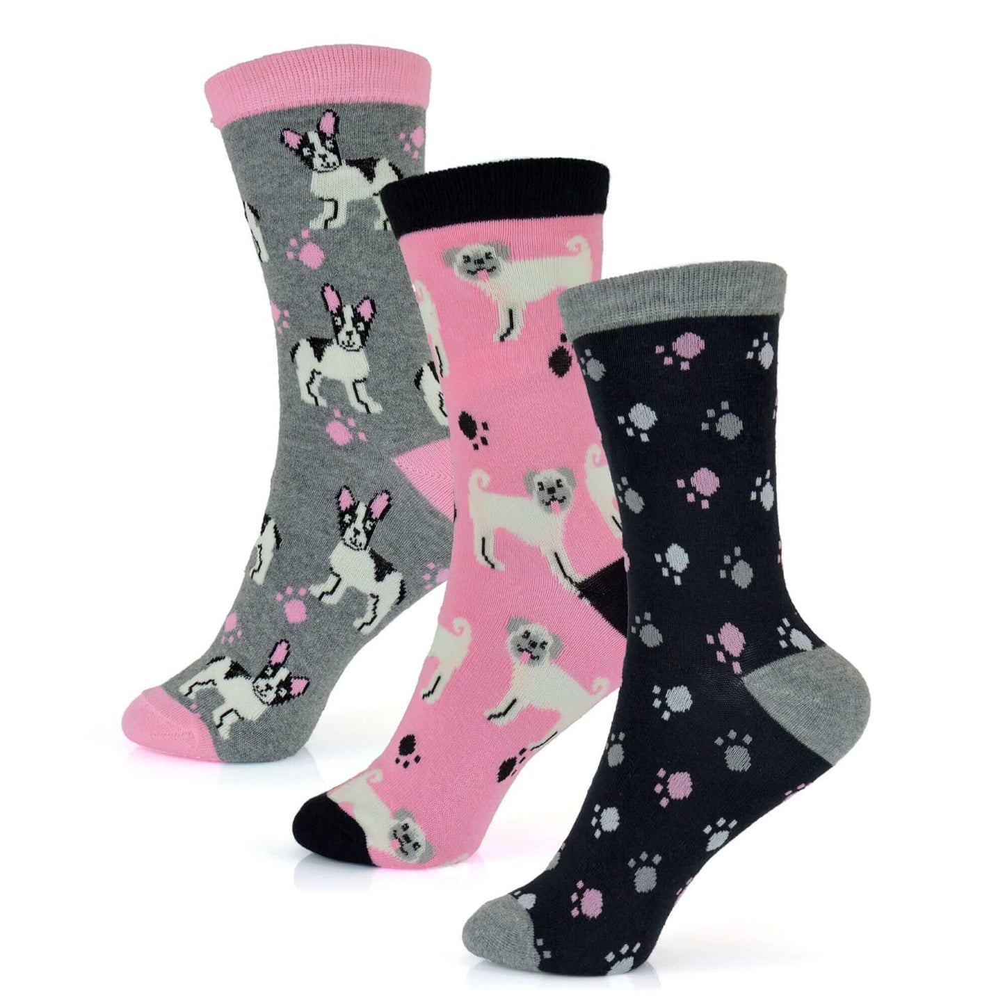 6 Pairs Women's Cotton Rich Socks Fun Designs Stripes Dots Leopard Fox Dog Cat Prints UK 4-7 Breathable Durable by Sock Stack
