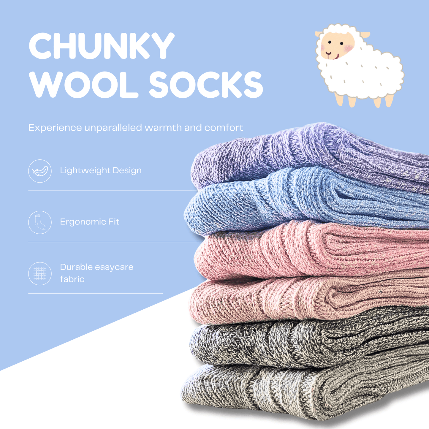 6 Pairs Women's Ultra Chunky Wool Thermal Socks for Outdoor Activities Warm Thick Insulated Winter Work Boots Sock Size UK 4-7 EU 37-40 Assorted Colours by Sock Stack