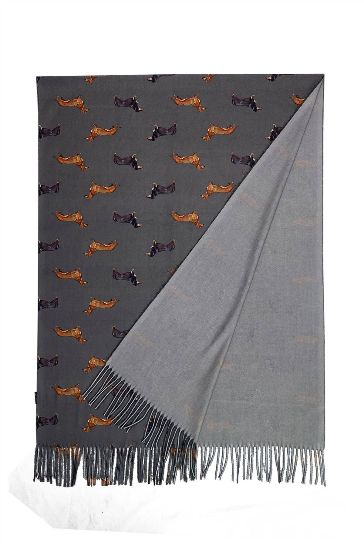 Dachshund Sausage Dog Print Tassel Scarf: Green