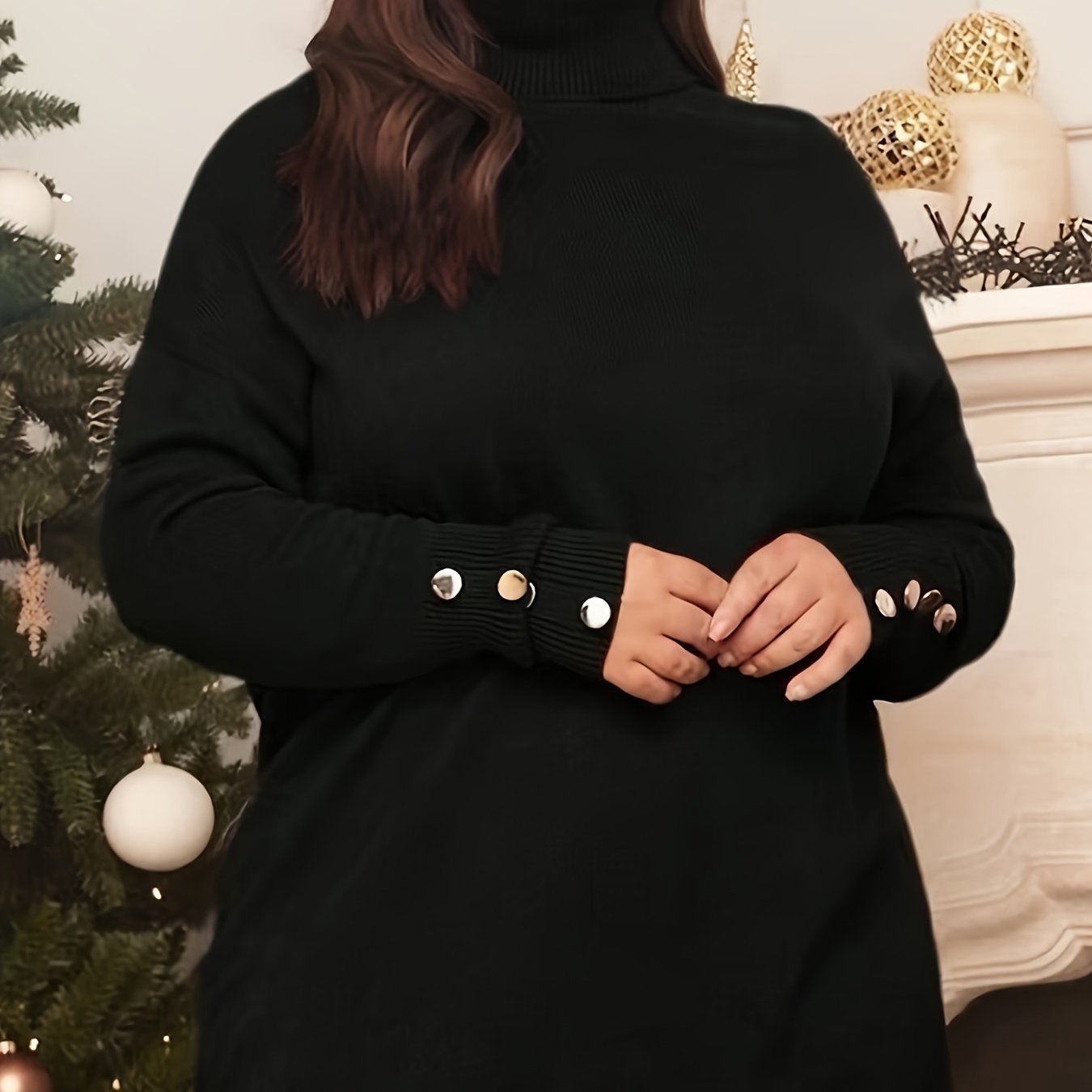 Plus Size Elegant Sweater, Women's Plus Button Jumper
