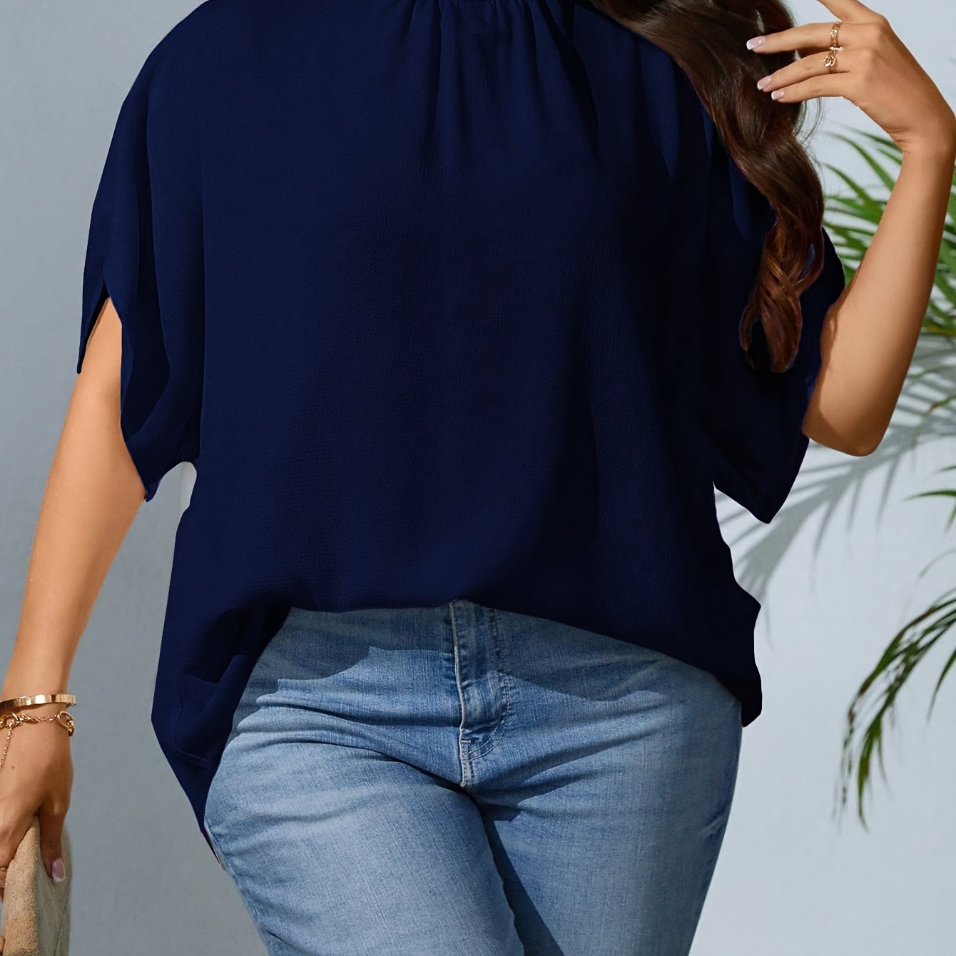 Plus Size Womens Batwing T-Shirt - Stylish Casual Tie Back with Cut Out Detail