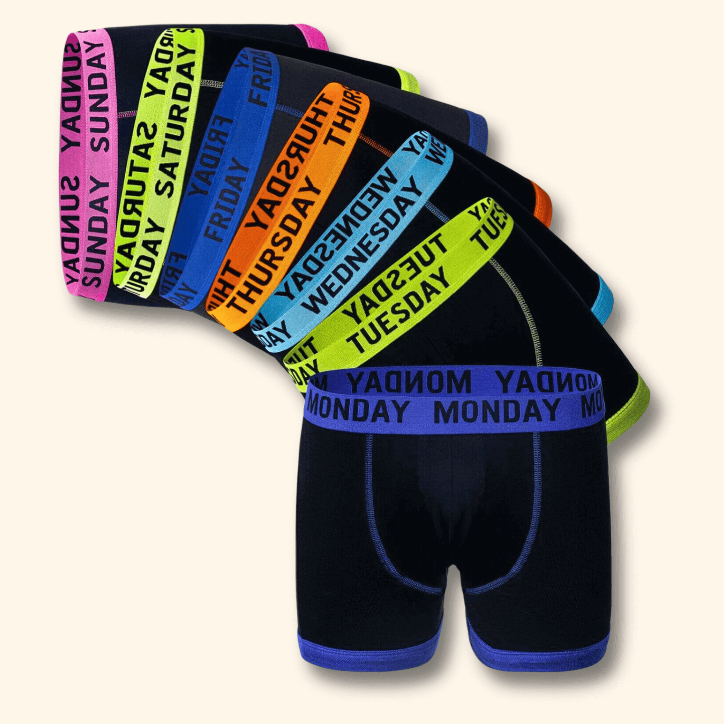 7 Pack Days Of The Week Comfort Fit Boxer Shorts Menswear Activewear Classic Breathable with Premium Cotton Blend and Colourful Assorted Waistband Stretchable Durable Everyday Wear Sizes Small to XLarge by Sock Stack