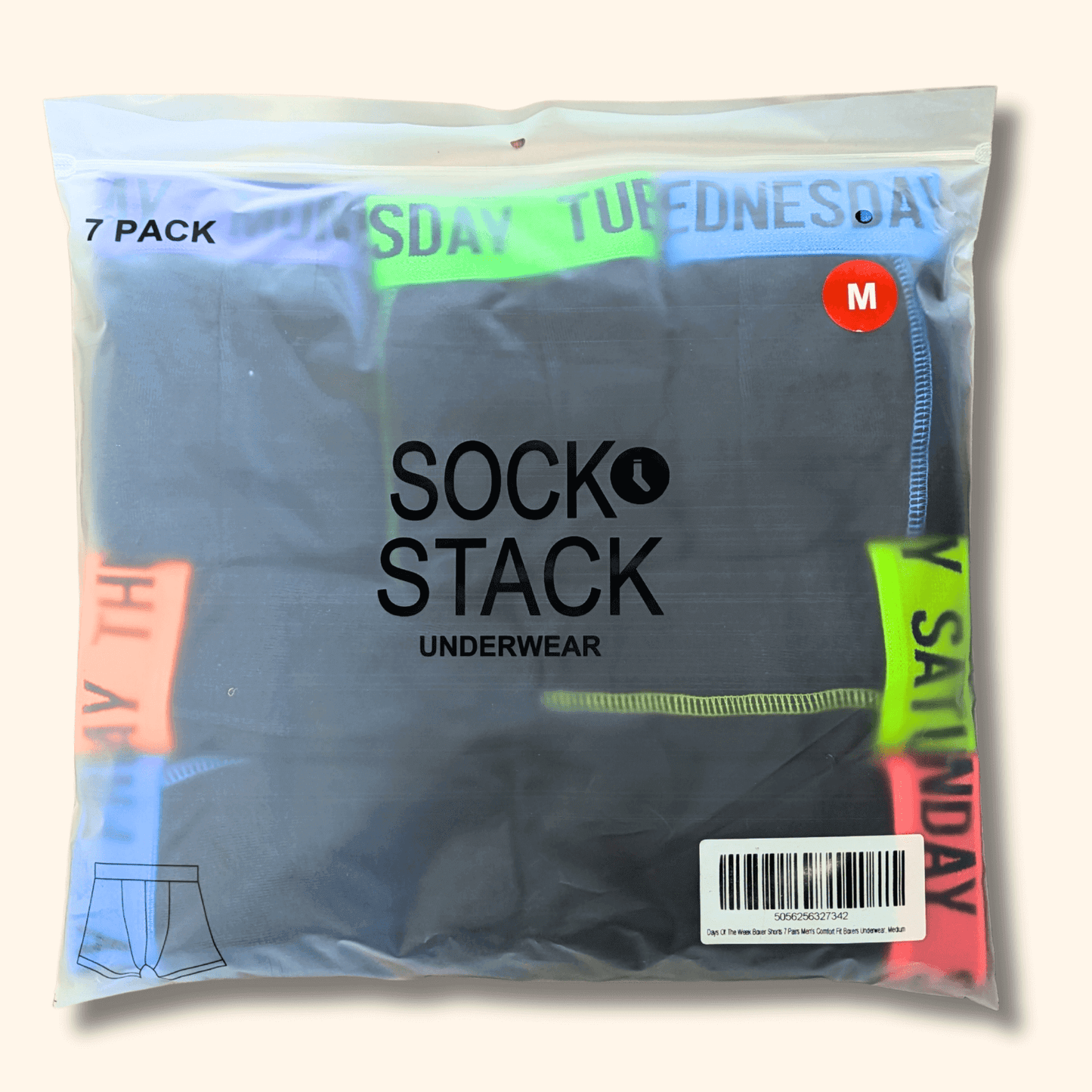 7 Pack Days Of The Week Boys Cotton Rich Underwear Trunks Childrenswear Activewear Classic Breathable Comfortable Waistband Soft Stretchy Boxer Shorts Ages 5 to 13 Assorted Colours Waistband by Sock Stack