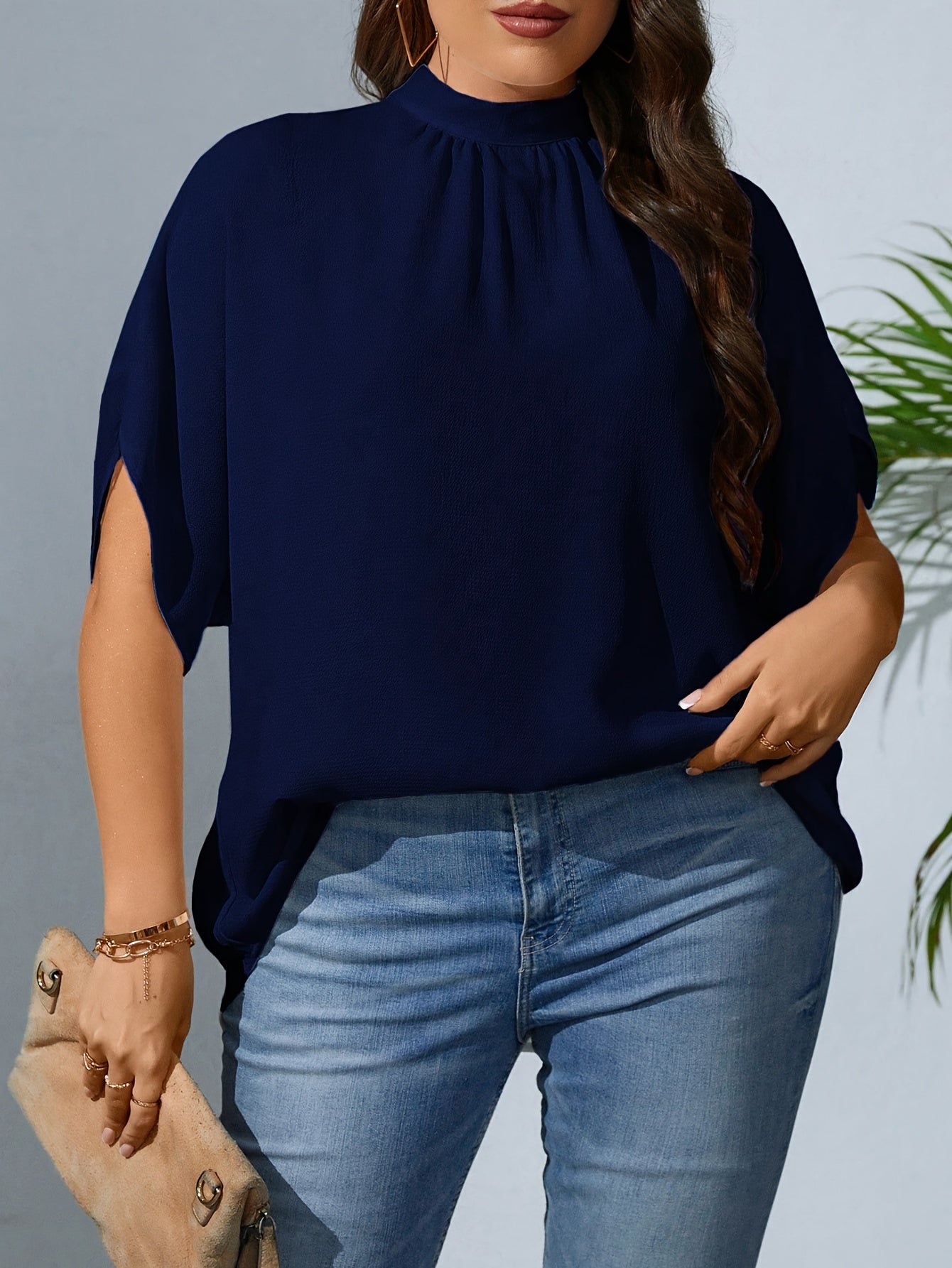 Plus Size Womens Batwing T-Shirt - Stylish Casual Tie Back with Cut Out Detail