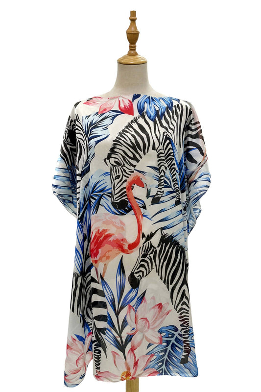 Zebra & Flamingo Silk Cover Up: Multi