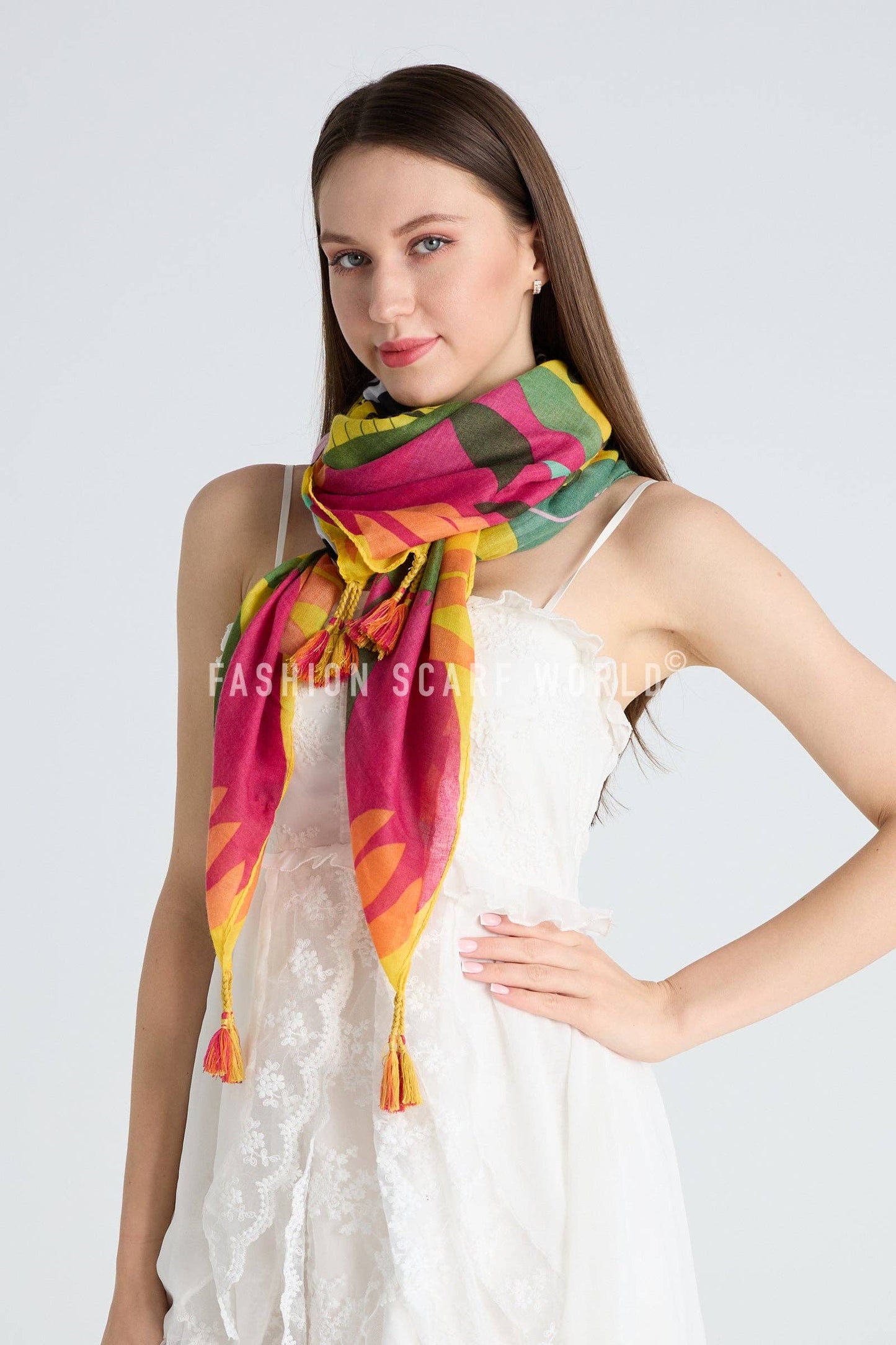 Bright Zebra Jungle Print Square Scarf: Yellow