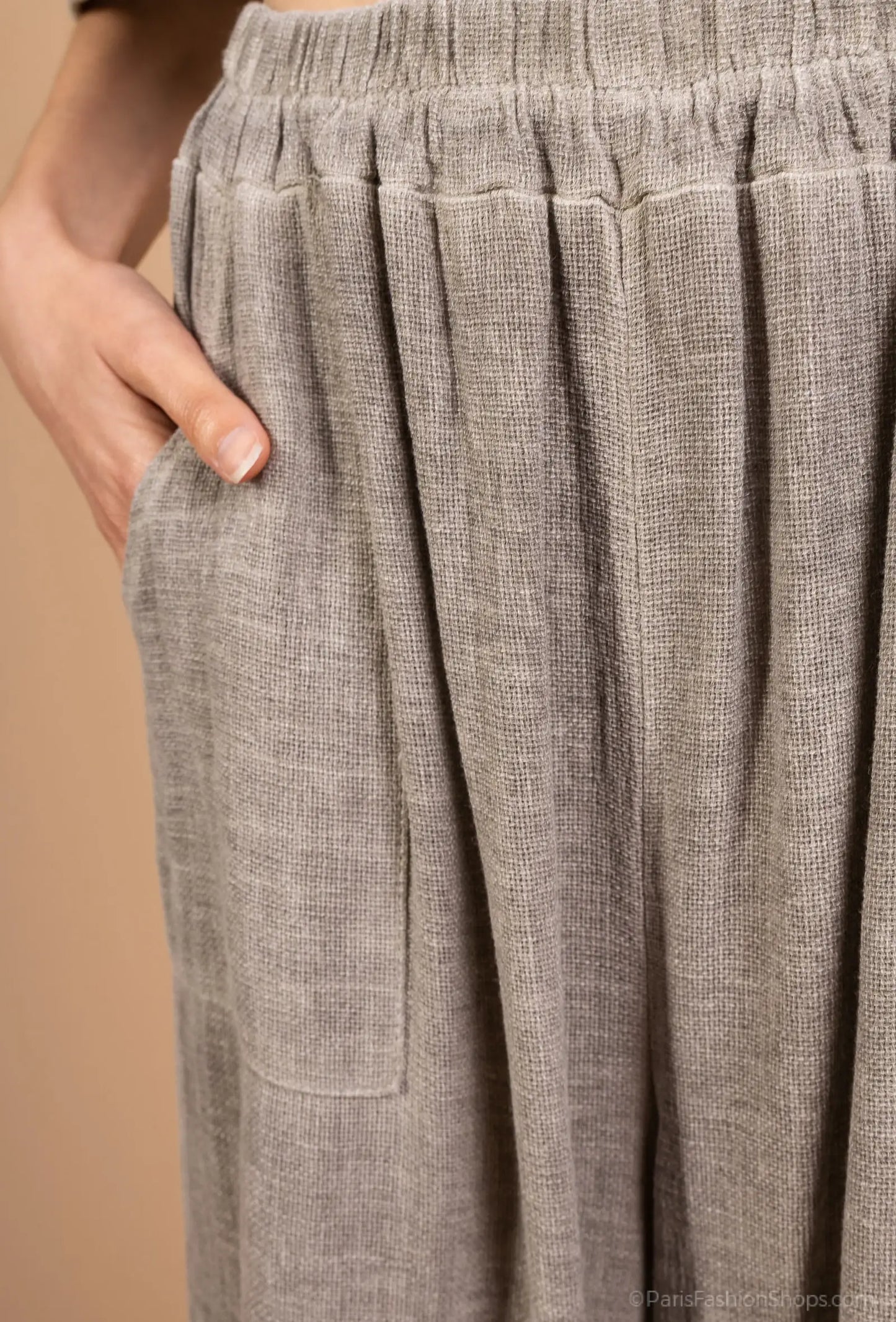 Mesh-bottom pants in cotton linen