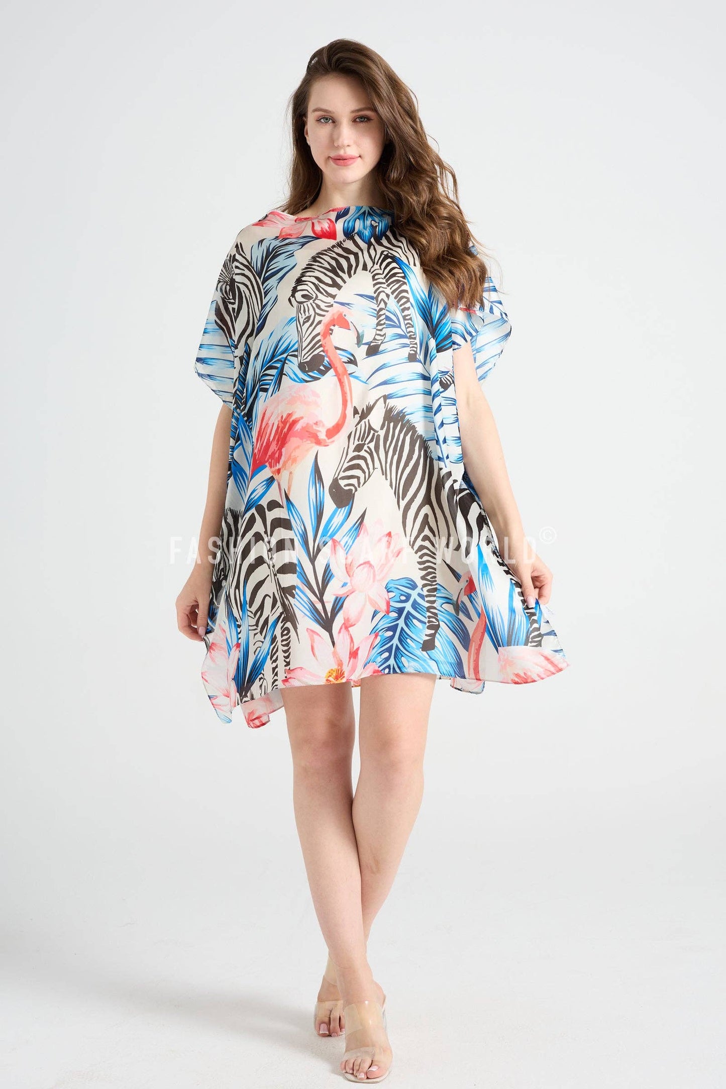 Zebra & Flamingo Silk Cover Up: Multi