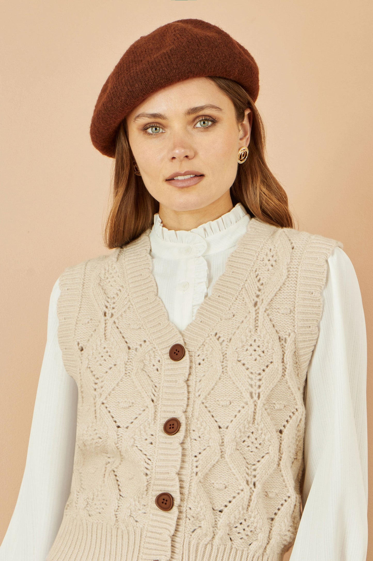 Yumi Brown Soft Knitted Beret