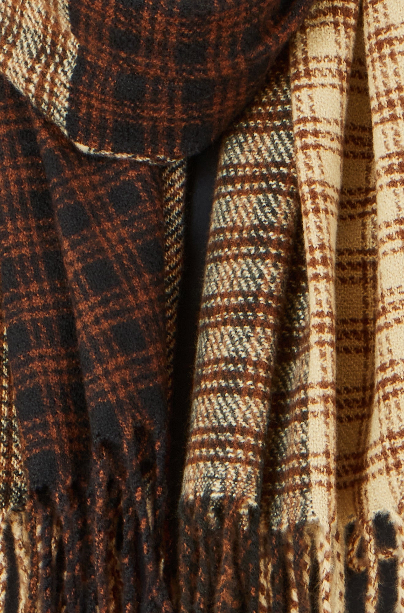 Yumi Brown Mixed Check Scarf