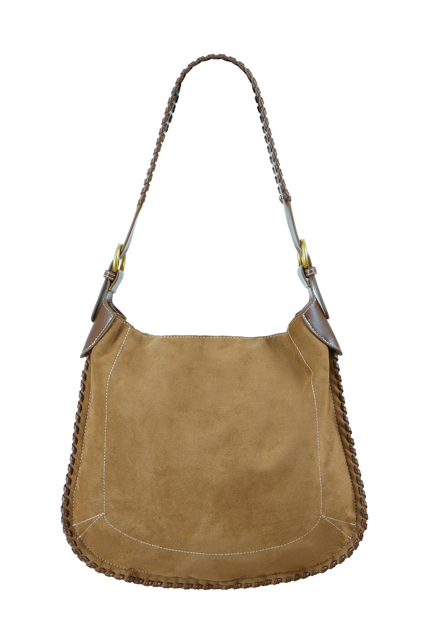 Yumi Tan Faux Suede Stitching Detail Bag
