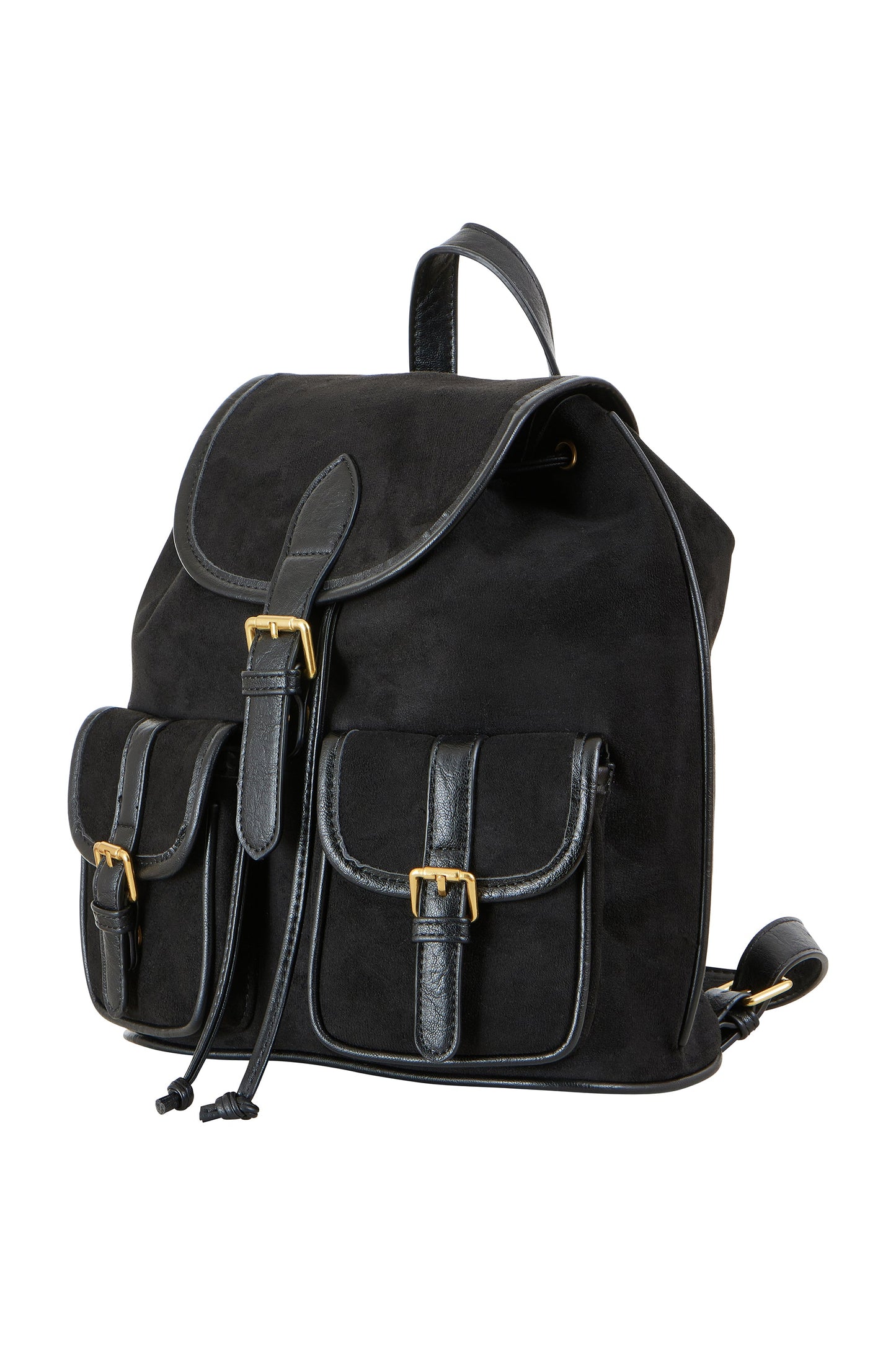 Yumi Black Faux Suede Pocket Rucksack