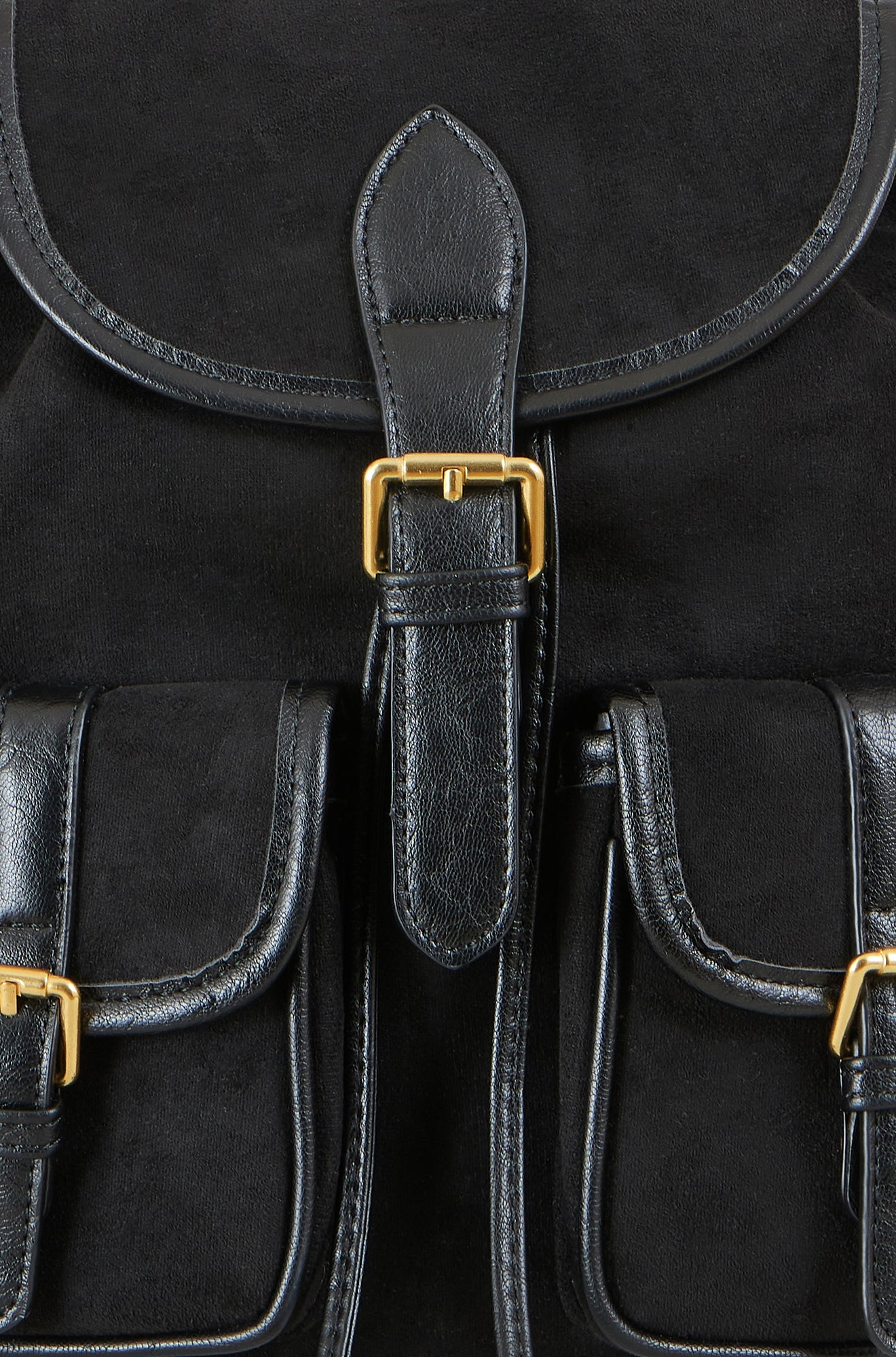 Yumi Black Faux Suede Pocket Rucksack