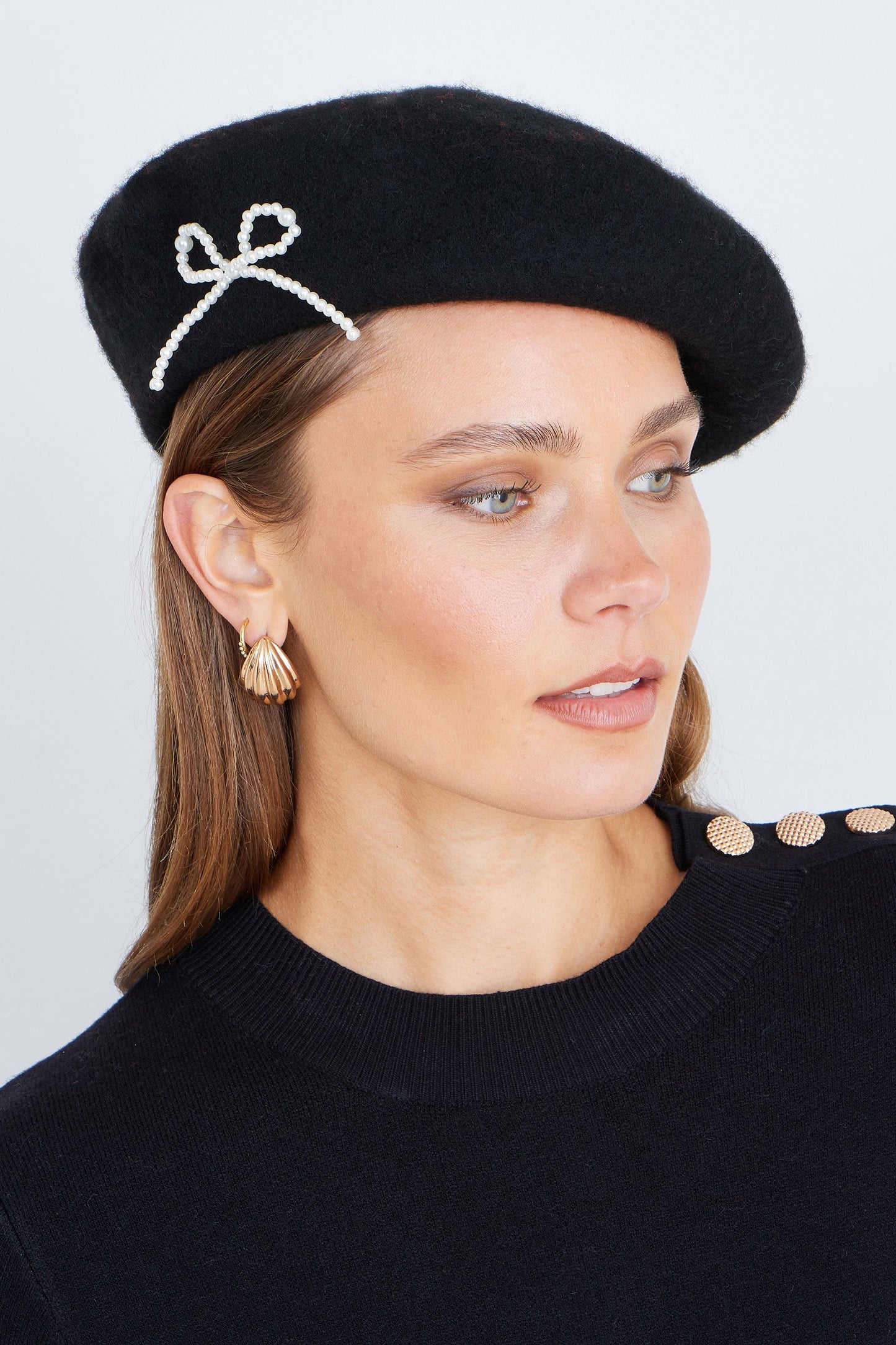 Yumi Black Pearl Bow Beret