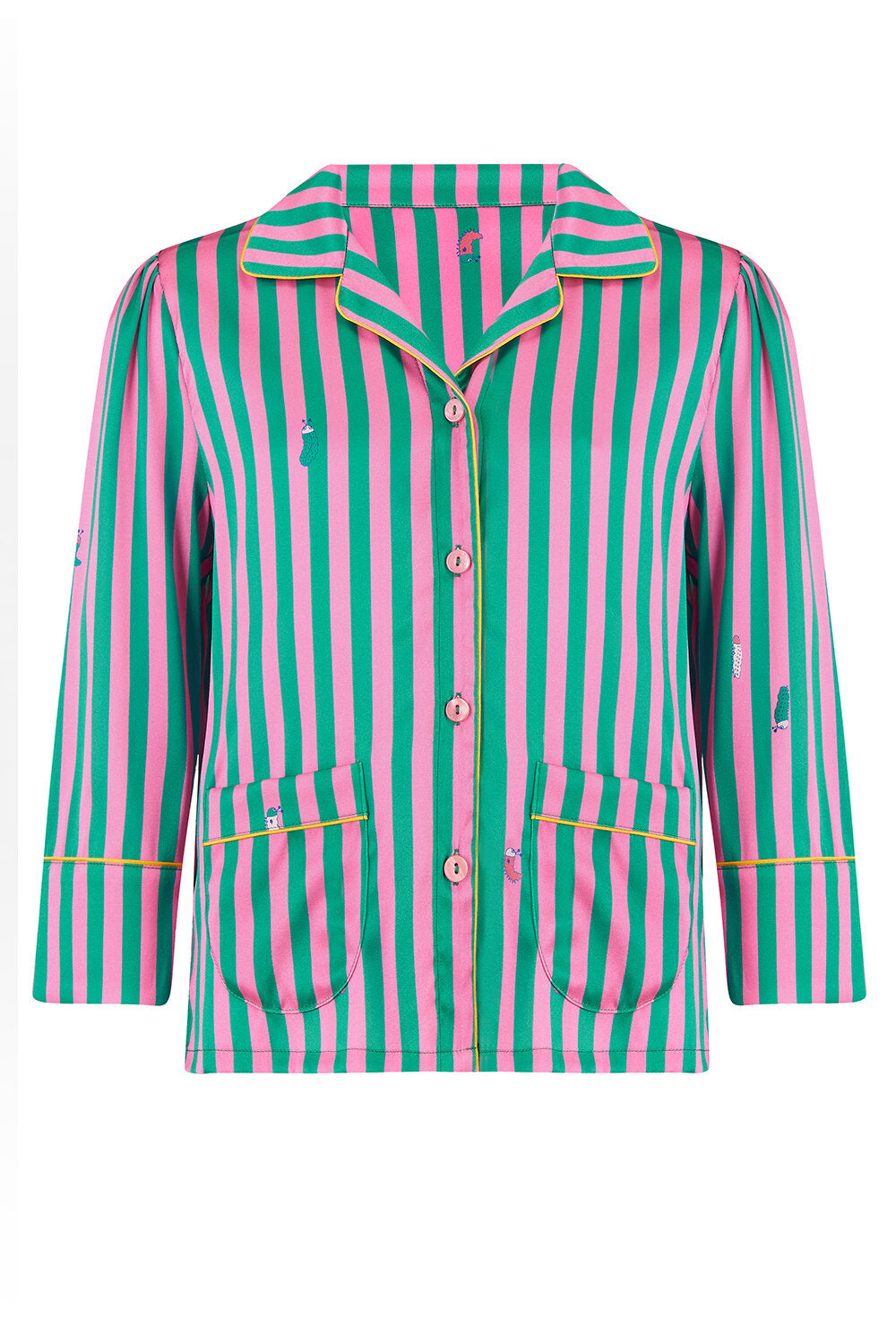 Amelie Flamingo Stripe Girls Silk Pyjama Set