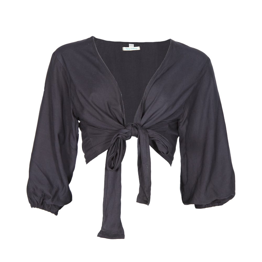 Plain Cuffed Sleeve Wrap Top