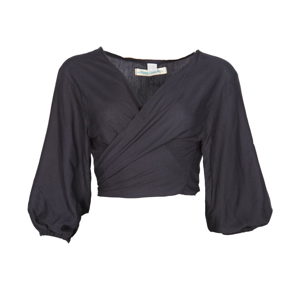 Plain Cuffed Sleeve Wrap Top