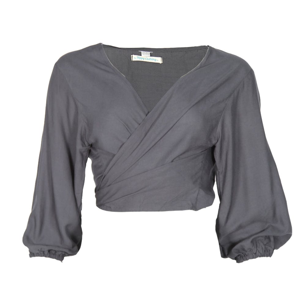 Plain Cuffed Sleeve Wrap Top