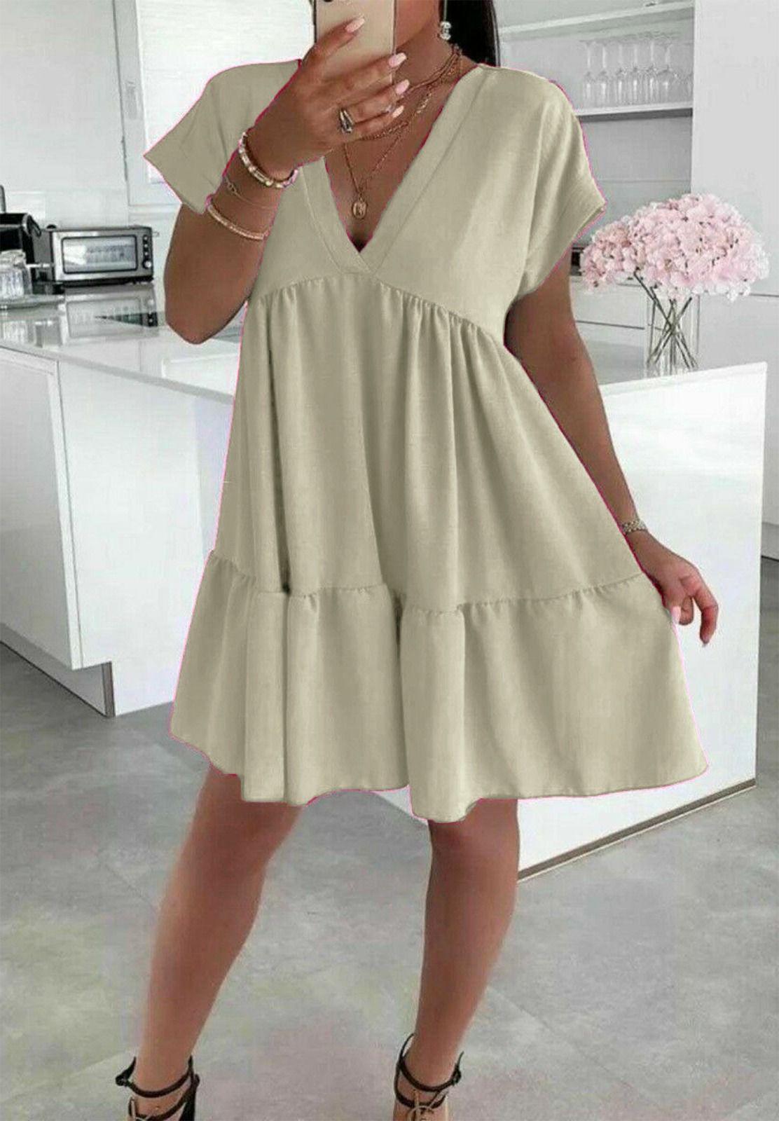 Ladies Italian V Neck Smock Dress