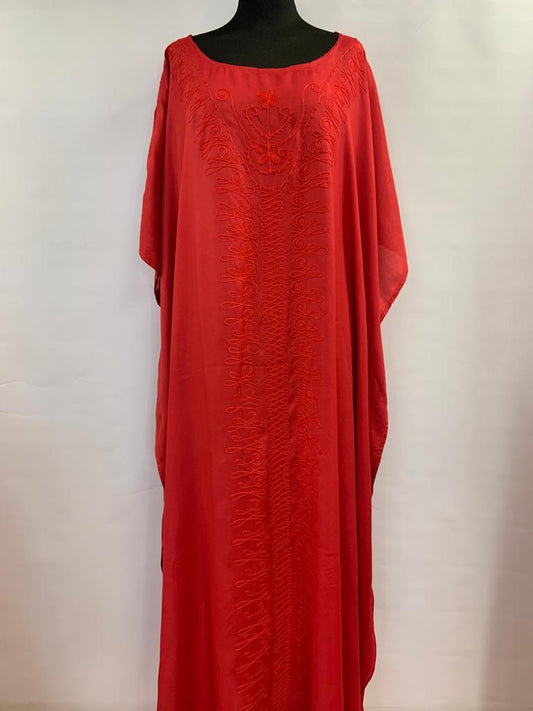 Didi Plain Embroidered Kaftan – Red - Kaftans direct
