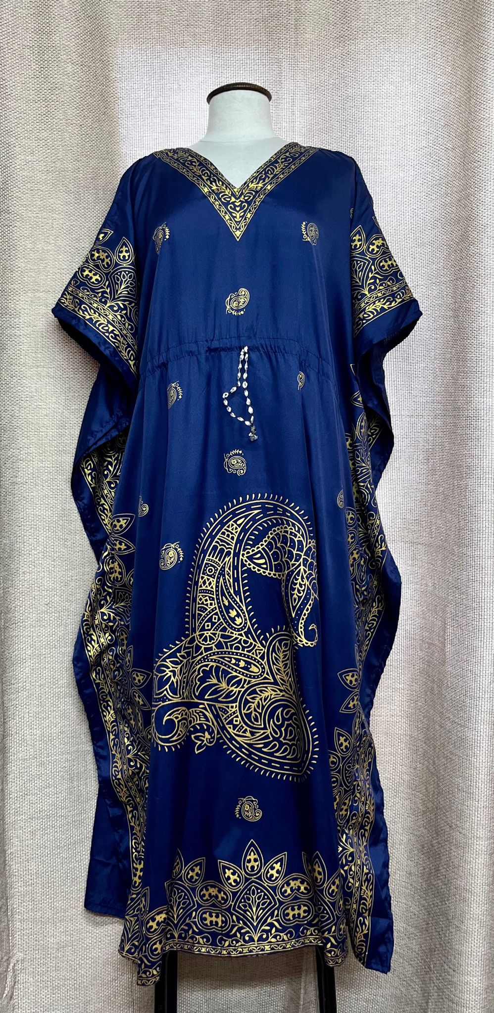 Blue and gold pattern Kaftan with drawstring