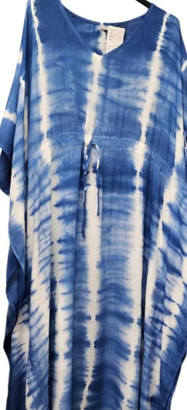 Blue/white tie dye drawstring kaftan