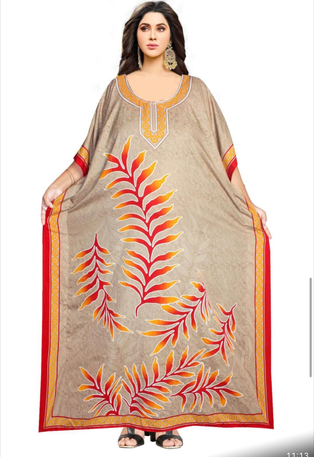 Climbing leaf patterned kaftan,green and various colours/express delivery