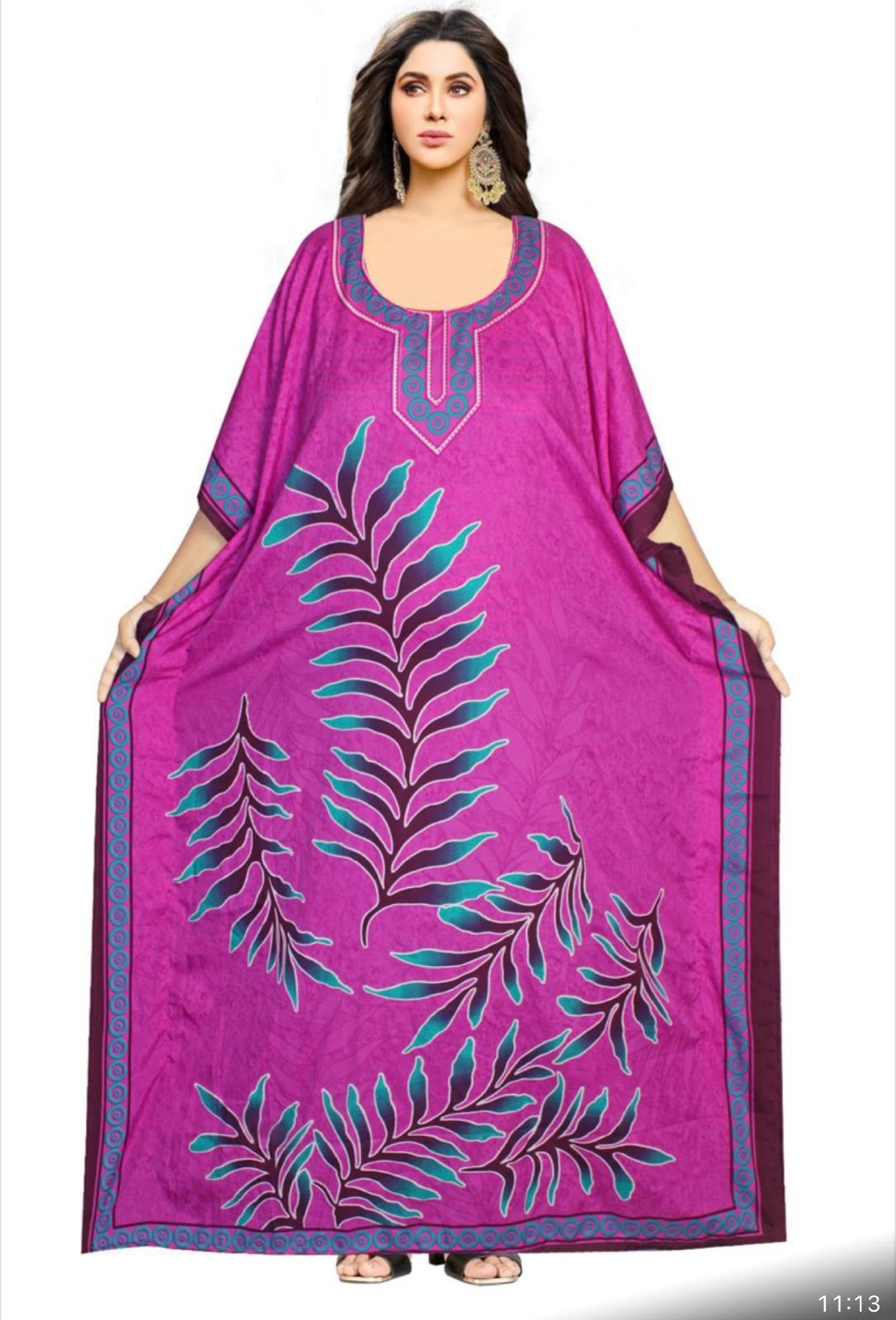 Climbing leaf patterned kaftan,green and various colours/express delivery