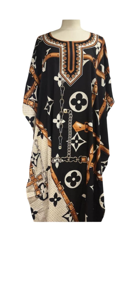 Black/cream chain and belt pattern Kaftan