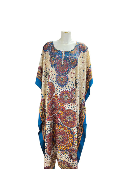 Blue and orange circle neck kaftan