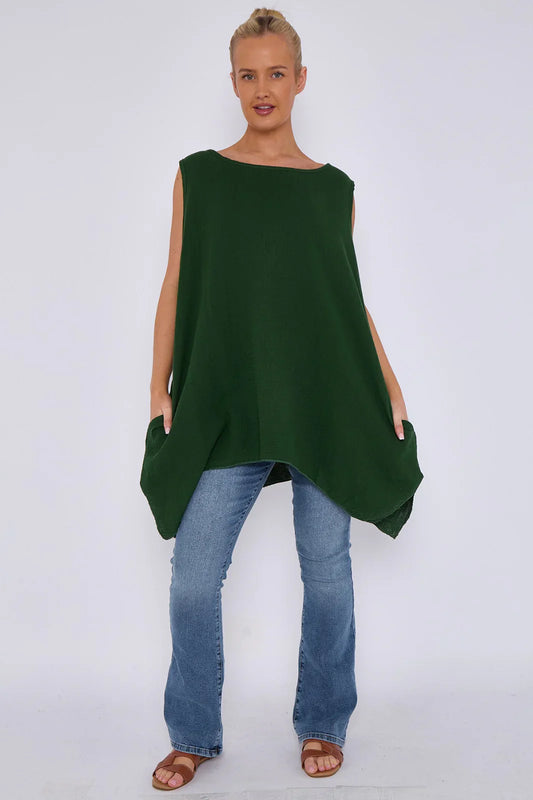Italian Sleeveless Cheesecloth Cotton Tunic Top