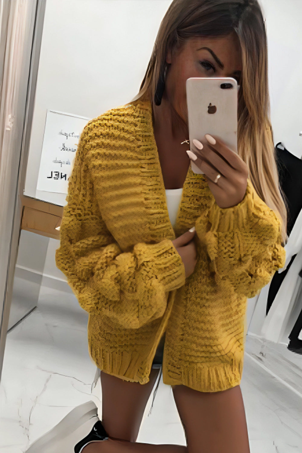 Bubble Sleeves Stylish Knitted Cardigan