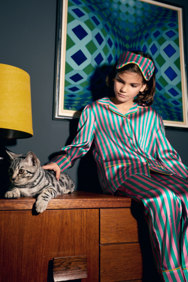 Amelie Flamingo Stripe Girls Silk Pyjama Set