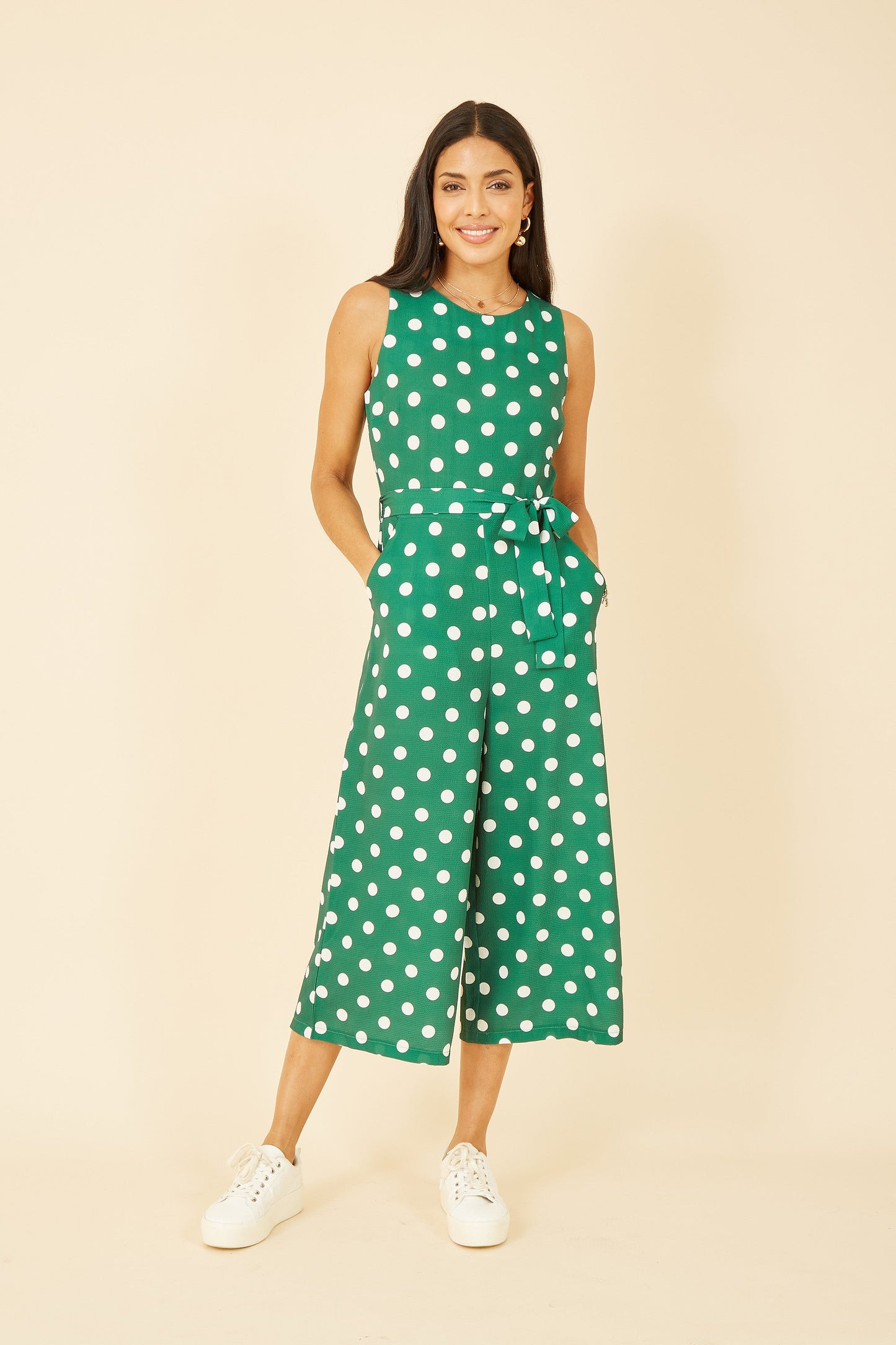Yumi Green Polka Dot Culotte Jumpsuit