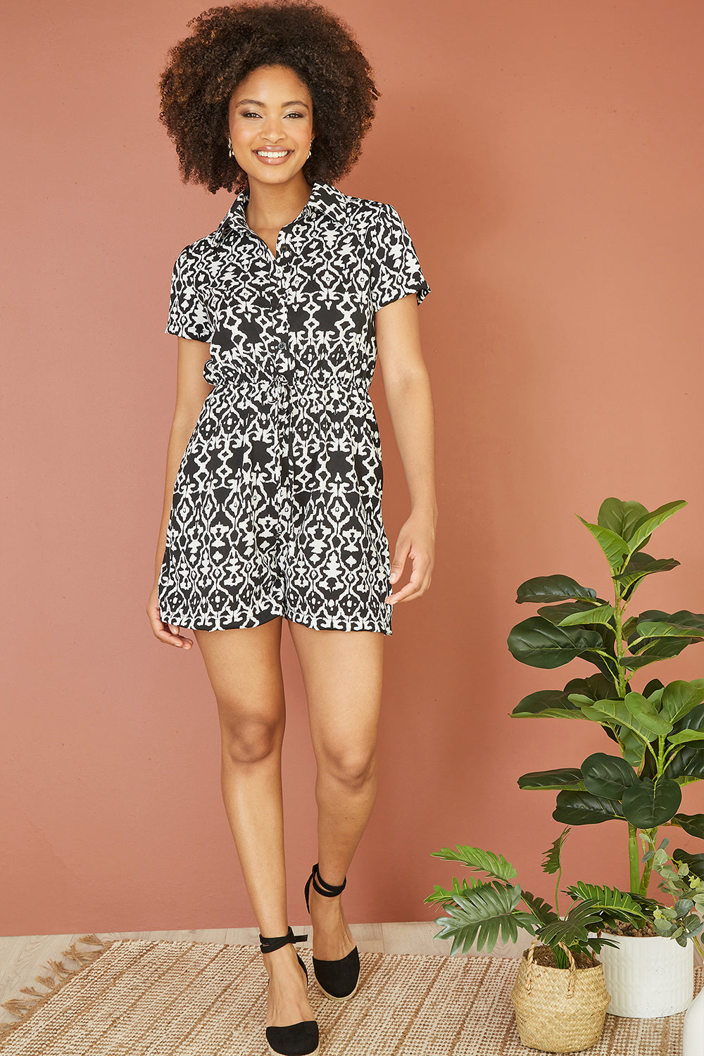 Mela Black Abstract Print Playsuit